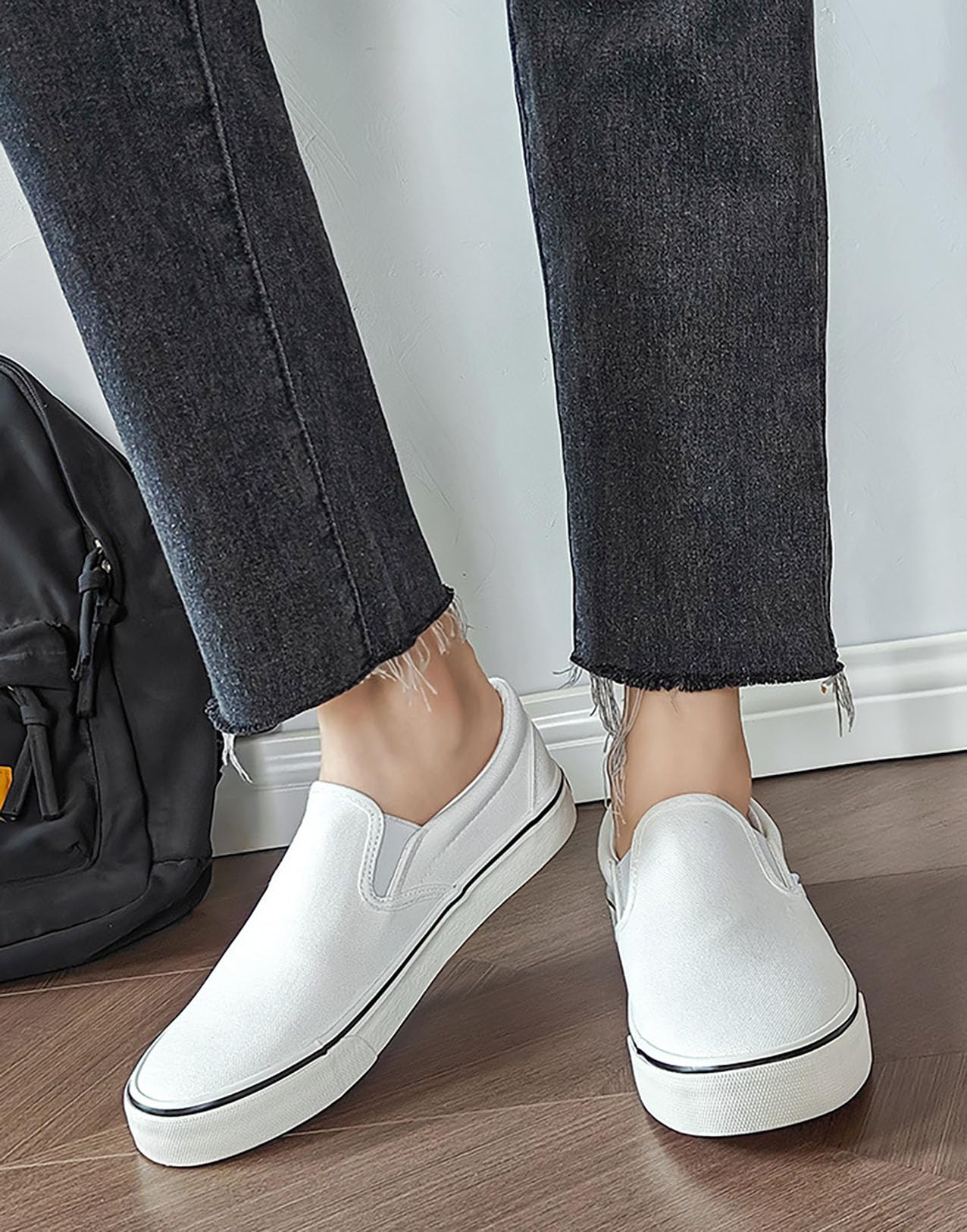 Women's Breathable Canvas Slip-On Sneakers with Cloud Foam Cushioning - Comfortable Mesh Casual Shoes for Walking, Running & Everyday Wear
