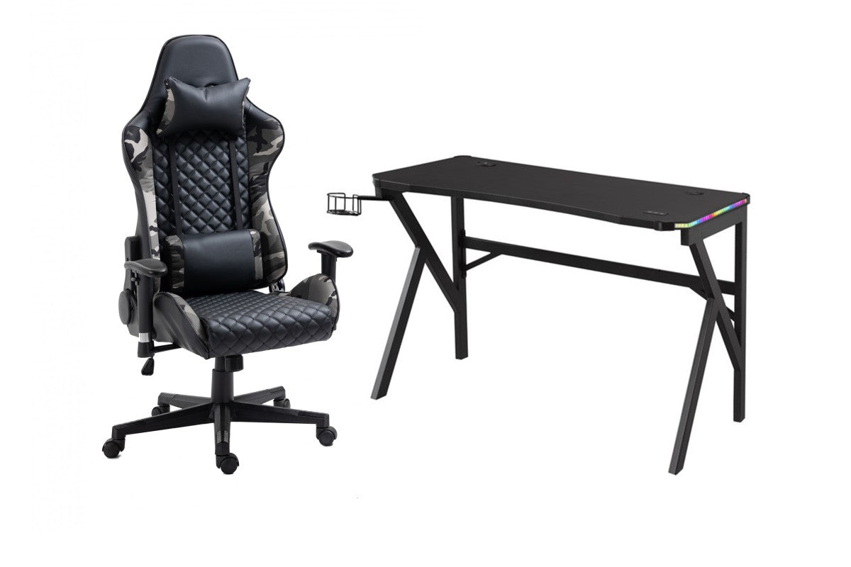 Premium Gaming Desk and Chair Set - Camouflage & Black Ergonomic Design for PC Gamers - Perfect for Esports, Streaming & Home Office Setup