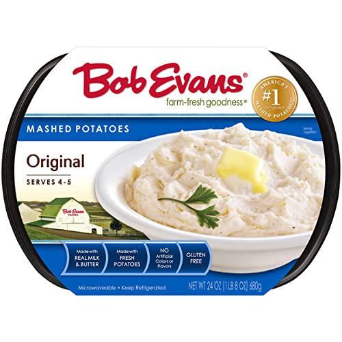Bob Evans Original Mashed Potatoes - Fresh Potatoes, Real Milk & Butter - No Artificial Colors or Flavors - 6 Pack (24 oz Each) - Perfect for Holiday Dinners, Family Gatherings & Quick Meals