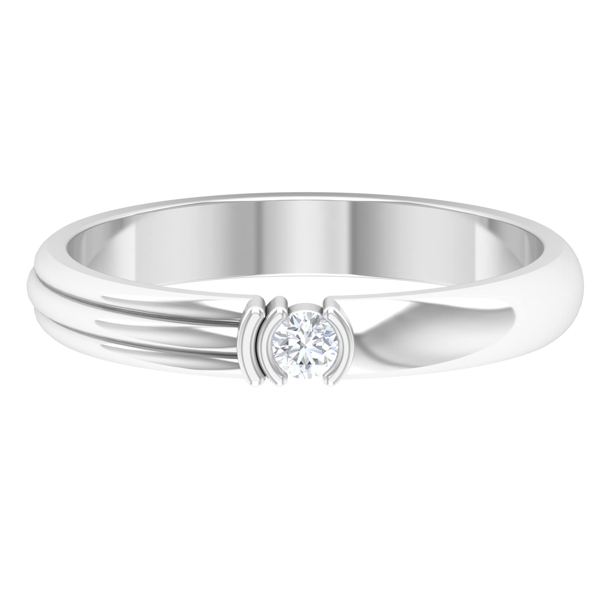 14K Solid Gold Men's Diamond Solitaire Band Ring - Half Bezel Set Genuine Diamond Wedding Band, Minimalist Style for Everyday Wear & Special Occasions