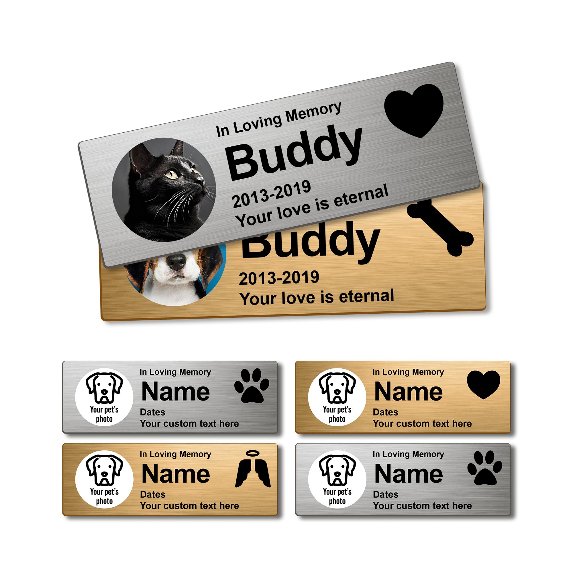Personalized Stainless Steel Pet Memorial Nameplate - Custom Engraved Text & Photo for Urns & Ashes Boxes with Adhesive Backing | Perfect for Pet Remembrance, Memorial Gifts & Keepsakes