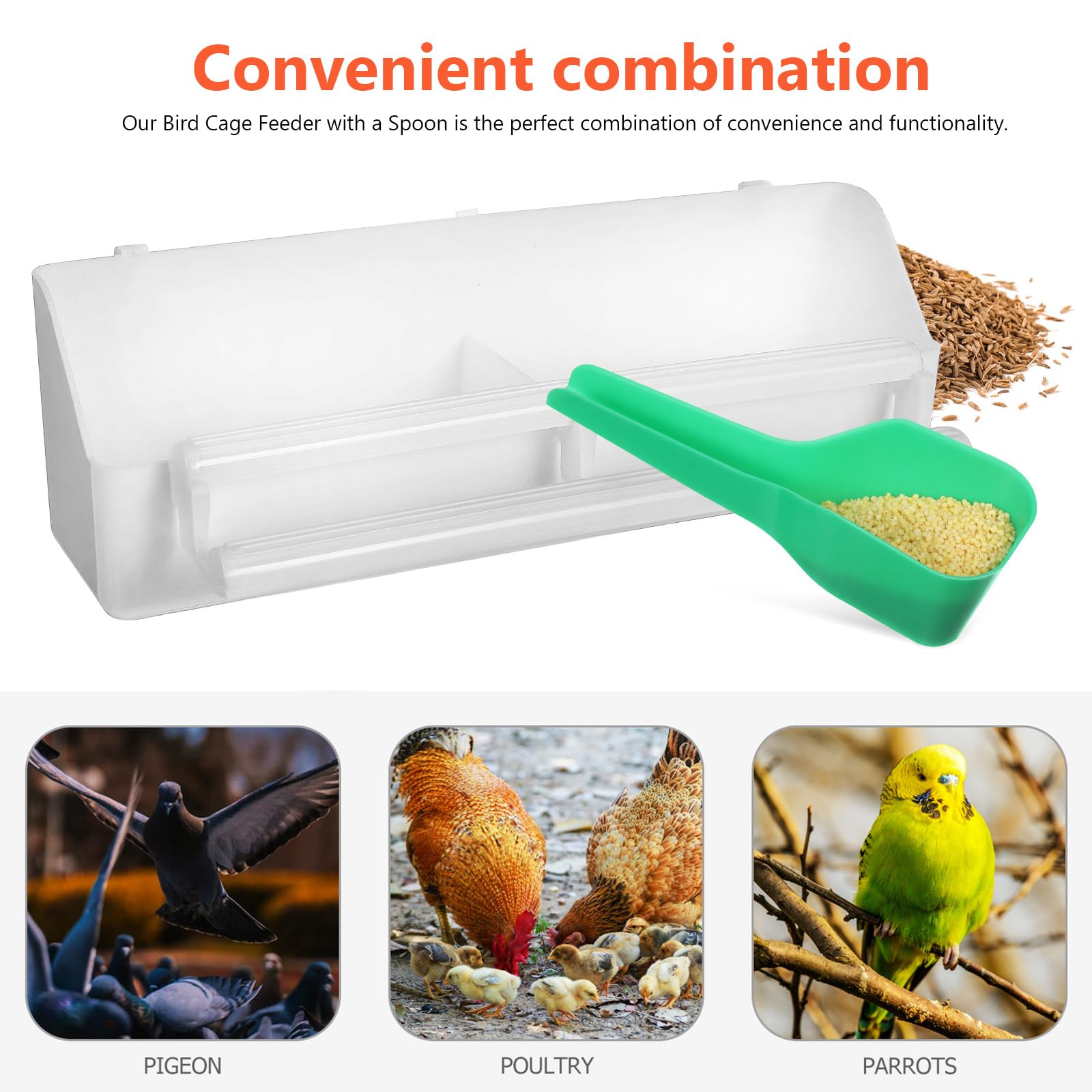 GANAZONO 2 Pack Hanging Bird Water Dispenser & Food Feeder for Cage - Durable Bird Food Bowl Cups with Spoon - Perfect for Parakeets, Canaries & Small Birds - Easy to Clean & Refill for Daily Bird Care