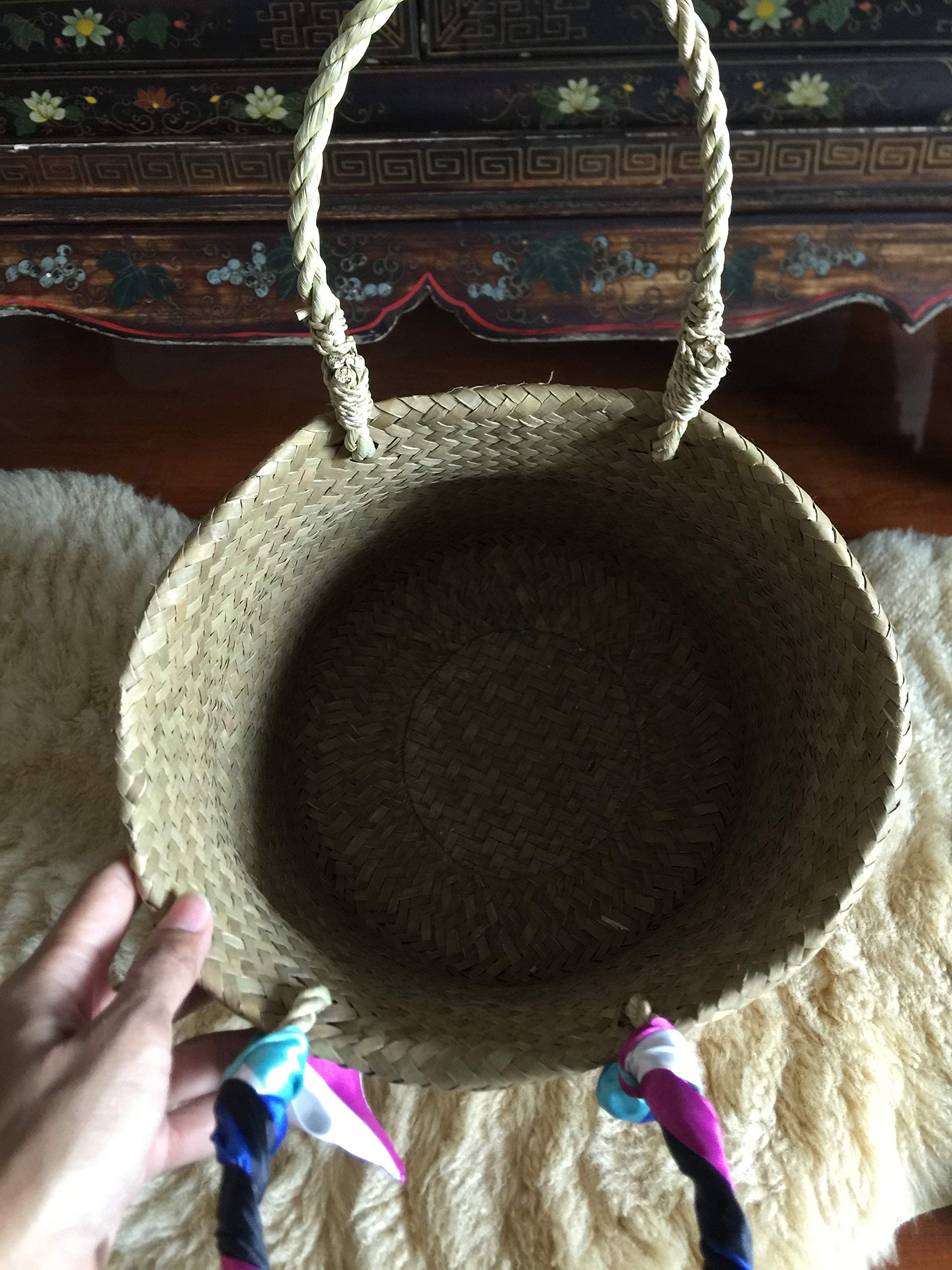 Handwoven Straw Beach Bag - Natural Seagrass Tote Basket Purse for Women, Round Woven Bag for Summer, Picnic, Shopping & Travel Accessories