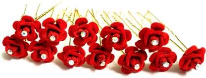 Glamyou Red Rhinestone Rose Hair Jewelry - Bridal Hair Pins for Weddings, Prom, Parties & Special Occasions
