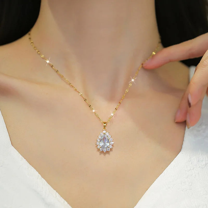 Elegant Crystal Water Drop Pendant Necklace - Perfect for Weddings, Parties & Special Occasions