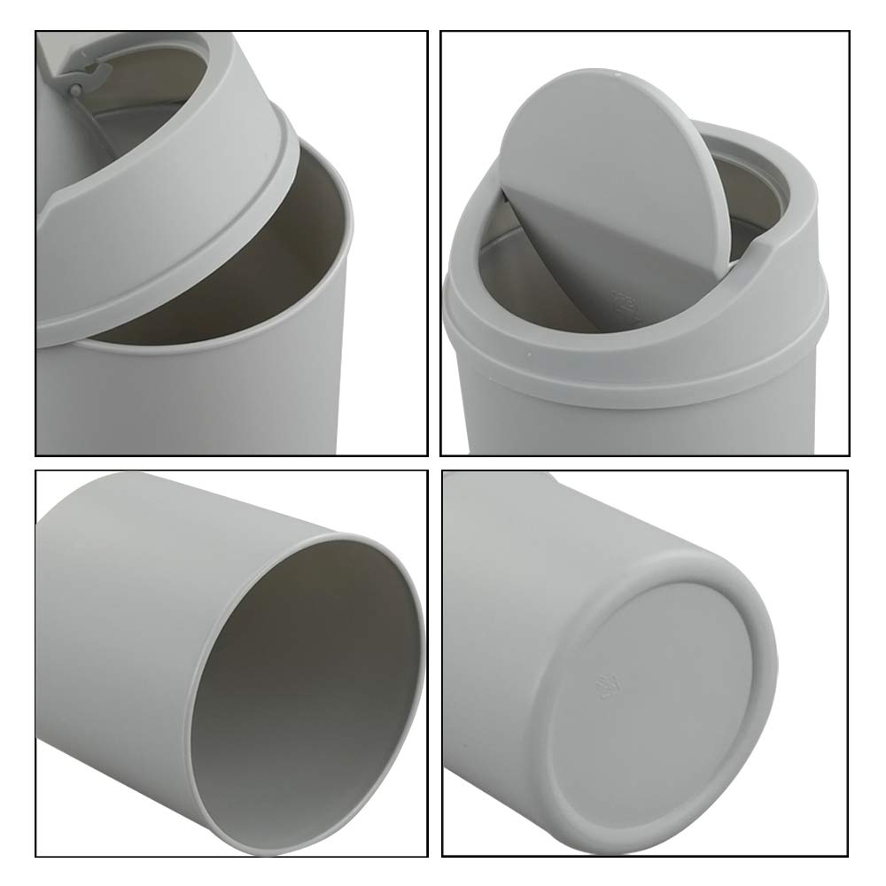 Small Plastic Desktop Trash Can with Swing Lid - Grey | Compact Office Waste Bin for Desk, Home, Dorm & Workspace | Perfect for Paper Clips, Tissues & Snack Wrappers