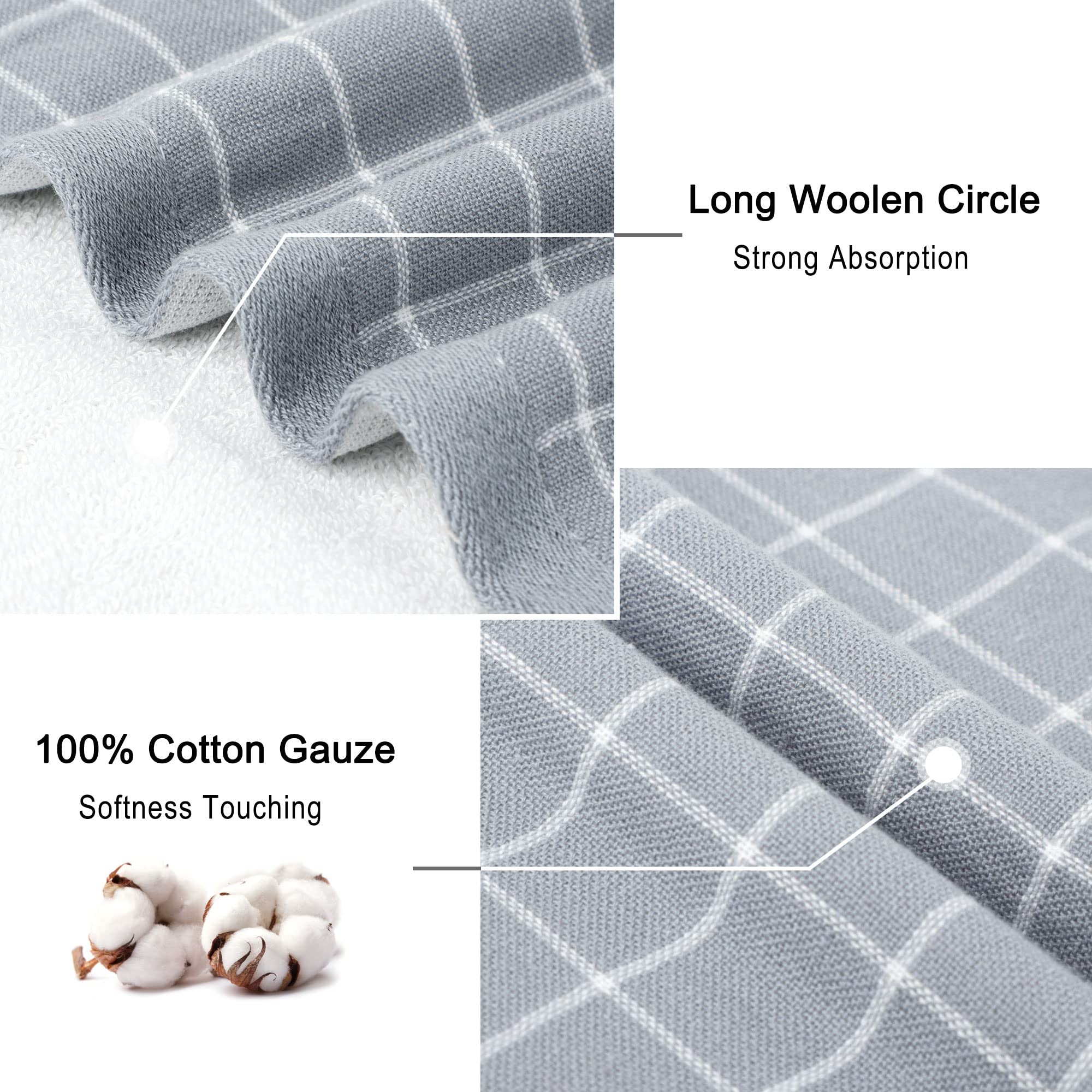 PiccoCasa 6-Pack 100% Cotton Terry Kitchen Towels | Super Absorbent Dish Towels (13x29 Inch) | Soft Plaid Pattern for Drying Dishes & Cleaning | Perfect for Cooking, Baking & Everyday Kitchen Use - Gray