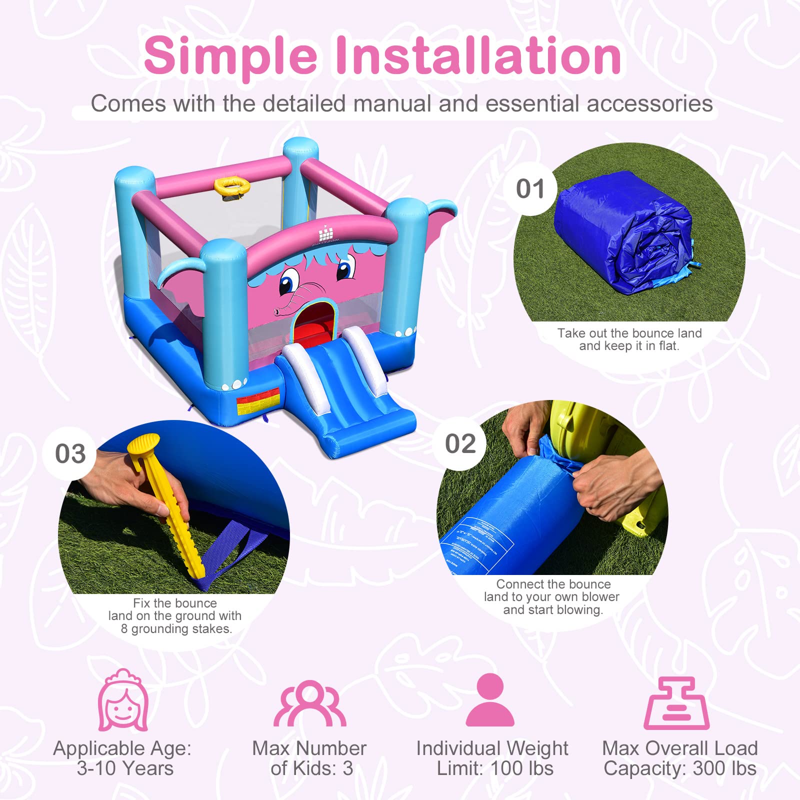 **Costzon Inflatable Bounce House for Kids - Elephant Theme Bouncy Castle with Basketball Rim, Indoor & Outdoor Play, Portable Toddler Jumping Toy for Backyard Birthday Parties & Family Fun**    *(Perfect for Birthday Celebrations, Backyard Playdates, and Outdoor Festivals!)*
