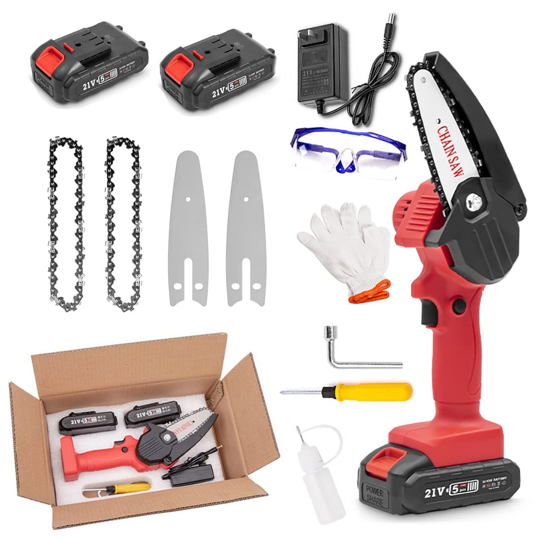 4 Inch Cordless Chainsaw with Battery & Charger - Portable Electric Mini Chainsaw with LED Light - Perfect for Gardening, Wood Cutting, Tree Pruning & Outdoor Camping Activities