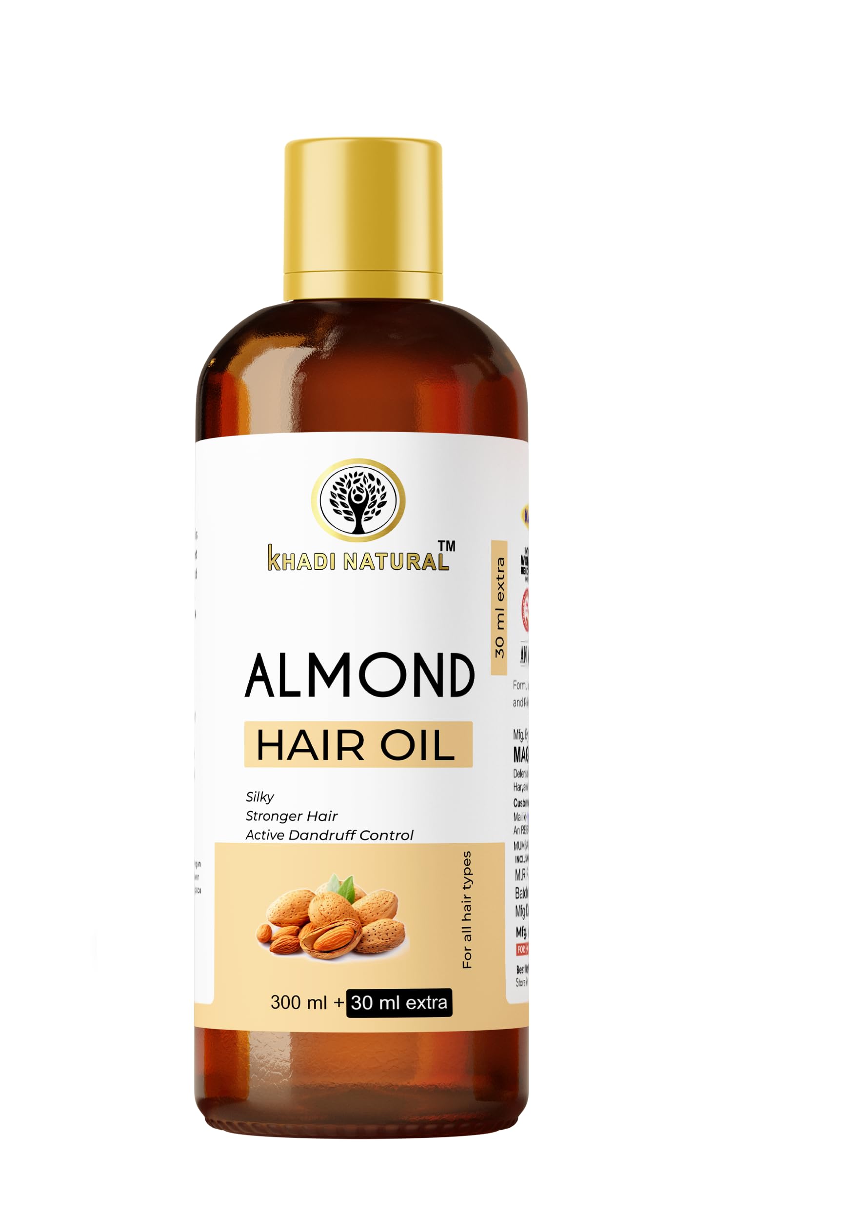 Khadi Natural Almond Hair Oil 330ml - Organic Nourishing Hair Treatment for Dry Damaged Hair | Promotes Hair Growth & Shine | Perfect for Daily Hair Care & Scalp Massage