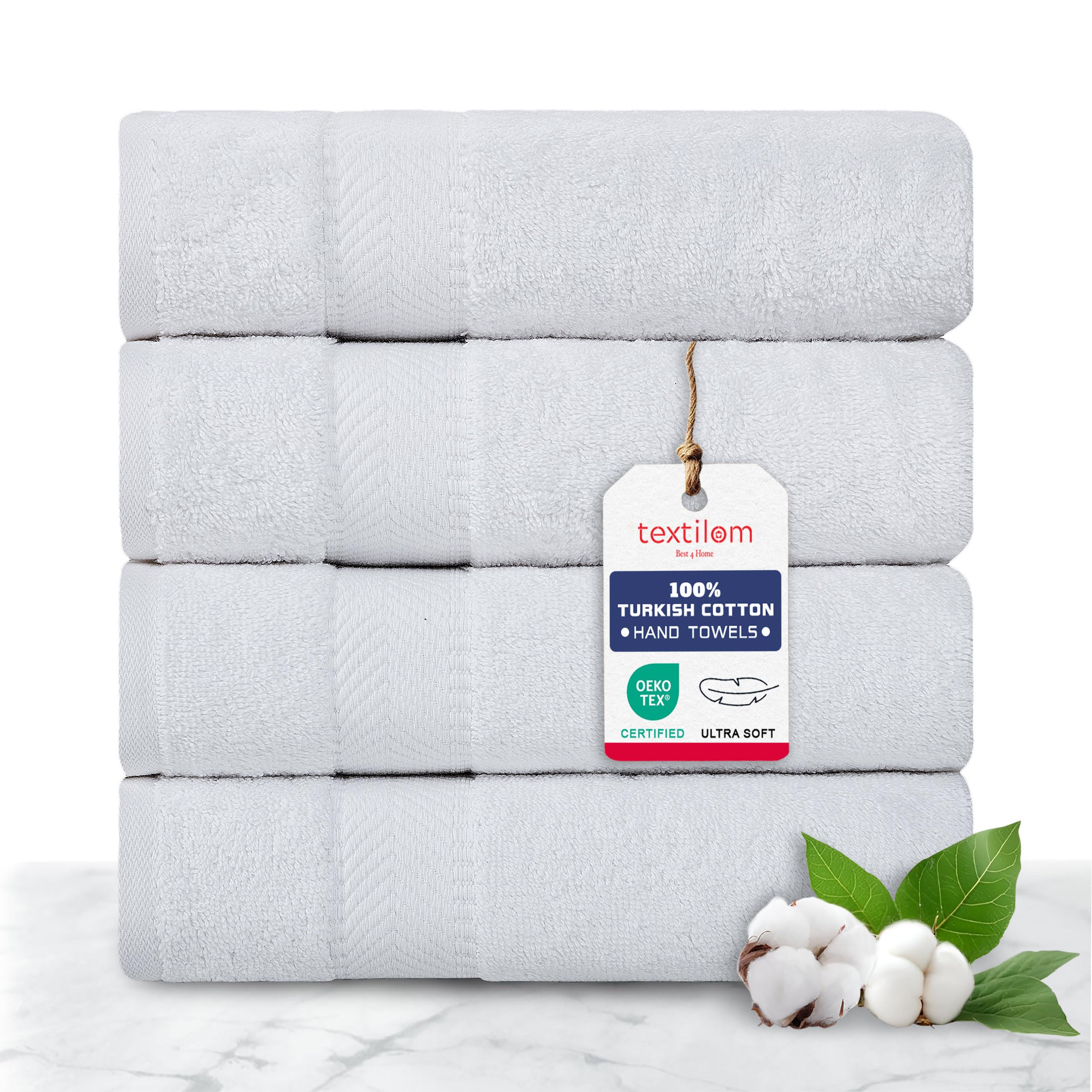 Premium 100% Turkish Cotton Hand Towel Set - 4-Piece Luxury Bathroom Towels, Soft & Highly Absorbent (16