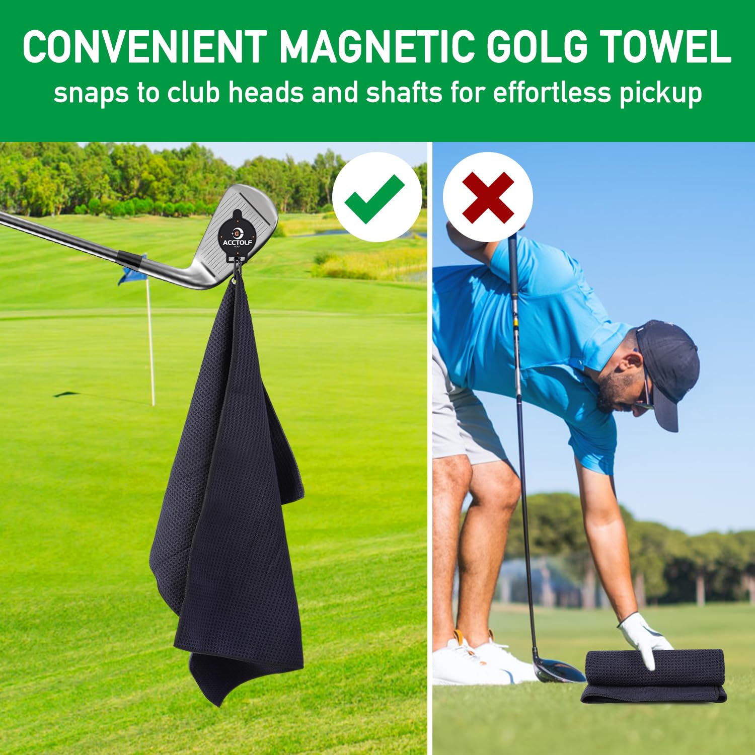 **Premium Magnetic Golf Towel - Super Absorbent Microfiber with Industrial Strength Magnet for Golf Bag, Cart & Clubs | Perfect Golf Accessory for Players & Enthusiasts | Ideal for On-Course Cleaning & Club Maintenance**