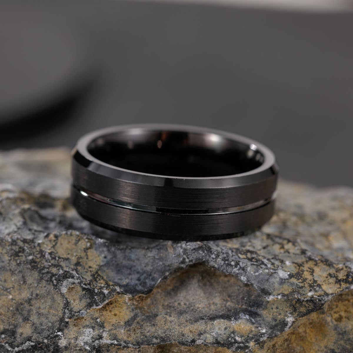 Custom Engraved Tungsten Wedding Band for Men - 4mm 6mm 8mm Black Groove Promise Ring - Durable Mens Wedding Ring for Anniversary, Engagement & Everyday Wear