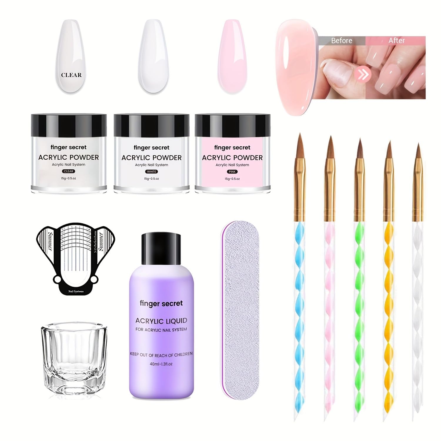 Professional Acrylic Nail Kit with 3 Colors Powder & Liquid Set - Complete Manicure Tools for DIY Nail Art & Salon Quality Home Manicures - Perfect for Beginners, Professionals & Nail Enthusiasts (A2)