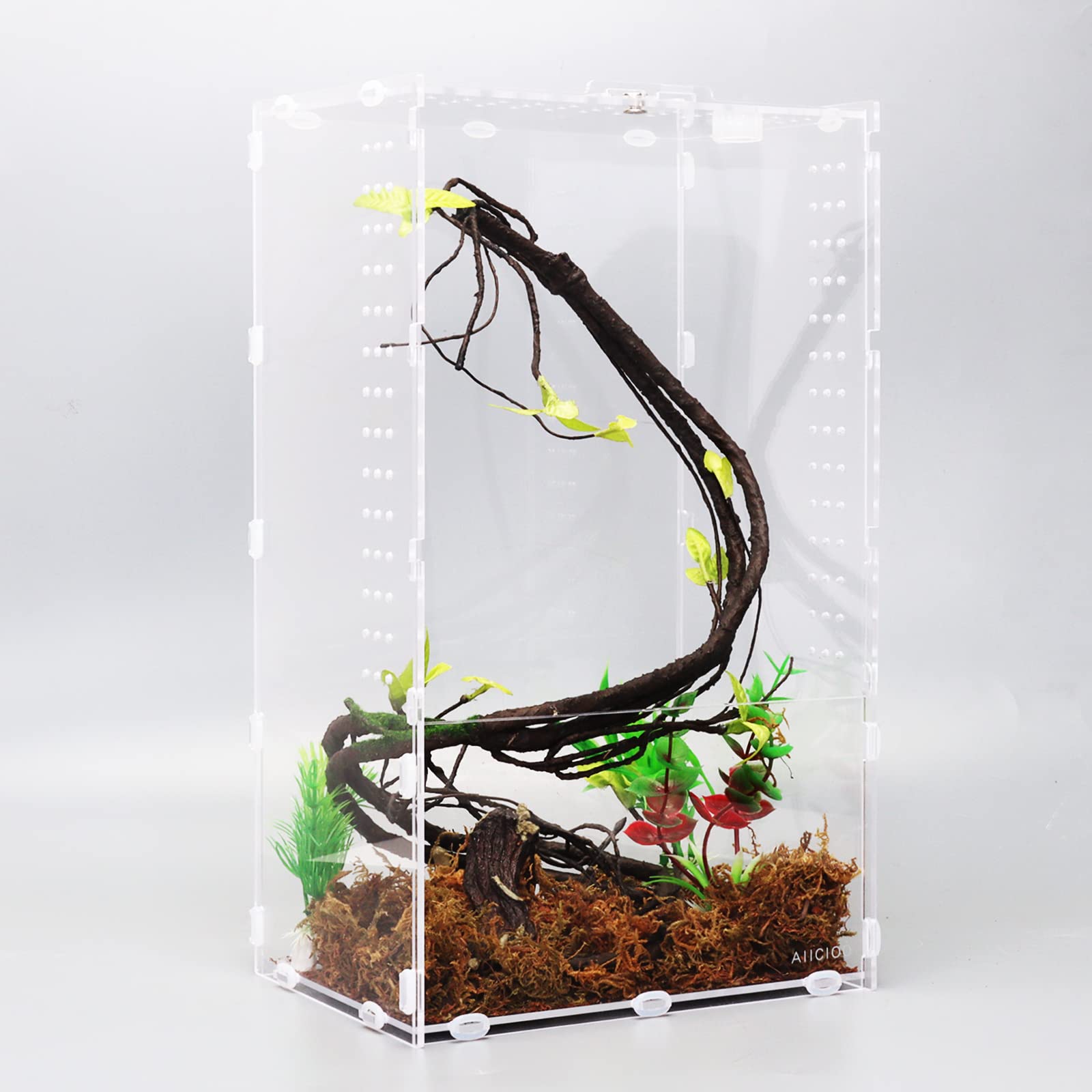 Aiicioo 8x6x14 Inches Clear Acrylic Micro Habitat Terrarium - Tarantula Enclosure, Insect Habitat & Reptile Feeding Tank for Jumping Spiders, Small Tree Dwelling Reptiles | Perfect for Classroom Observation, Home Decor & Pet Habitat Display