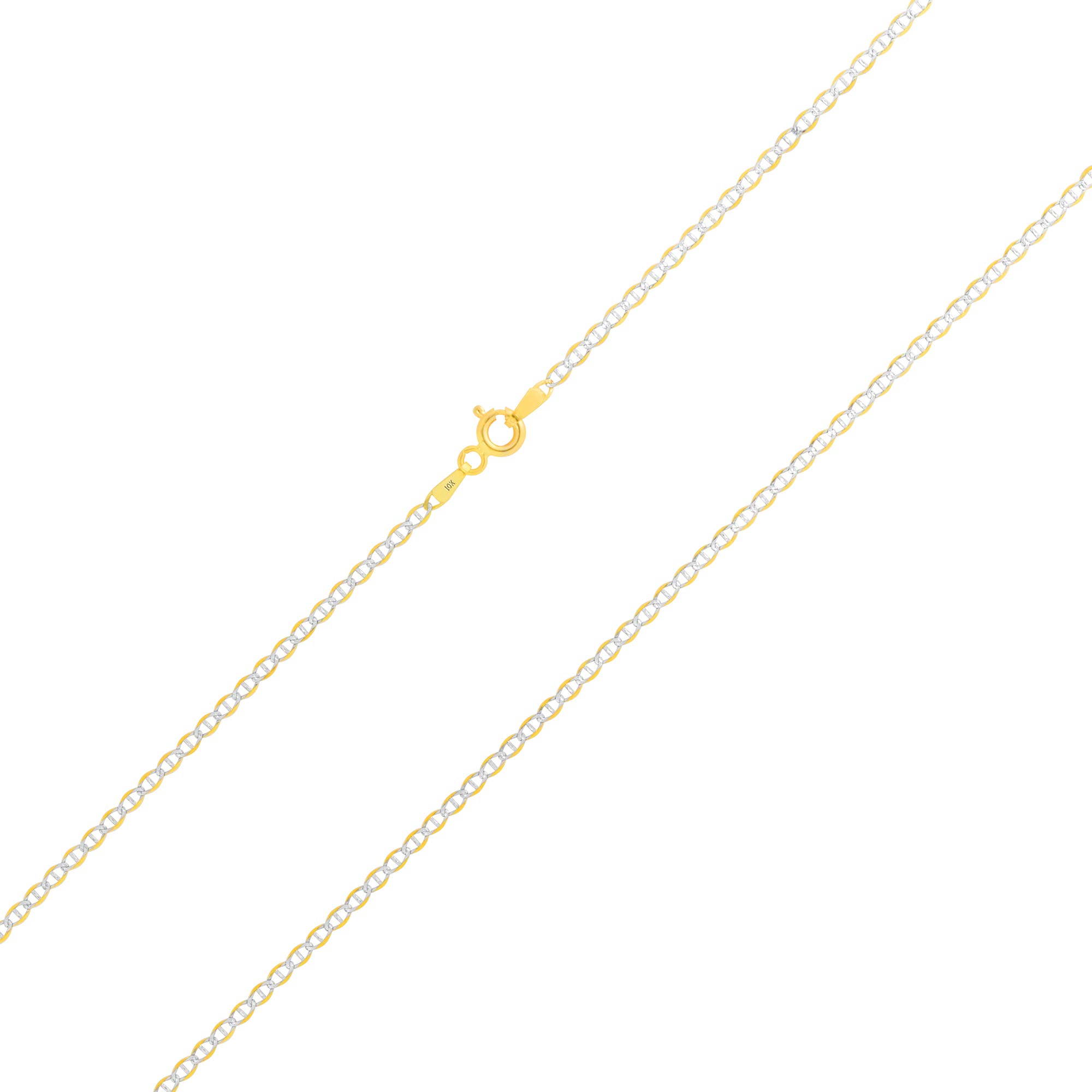 10k Real Yellow Gold Solid Mariner 2mm Anchor Chain Pave Diamond Cut Necklace for Men & Women - 16