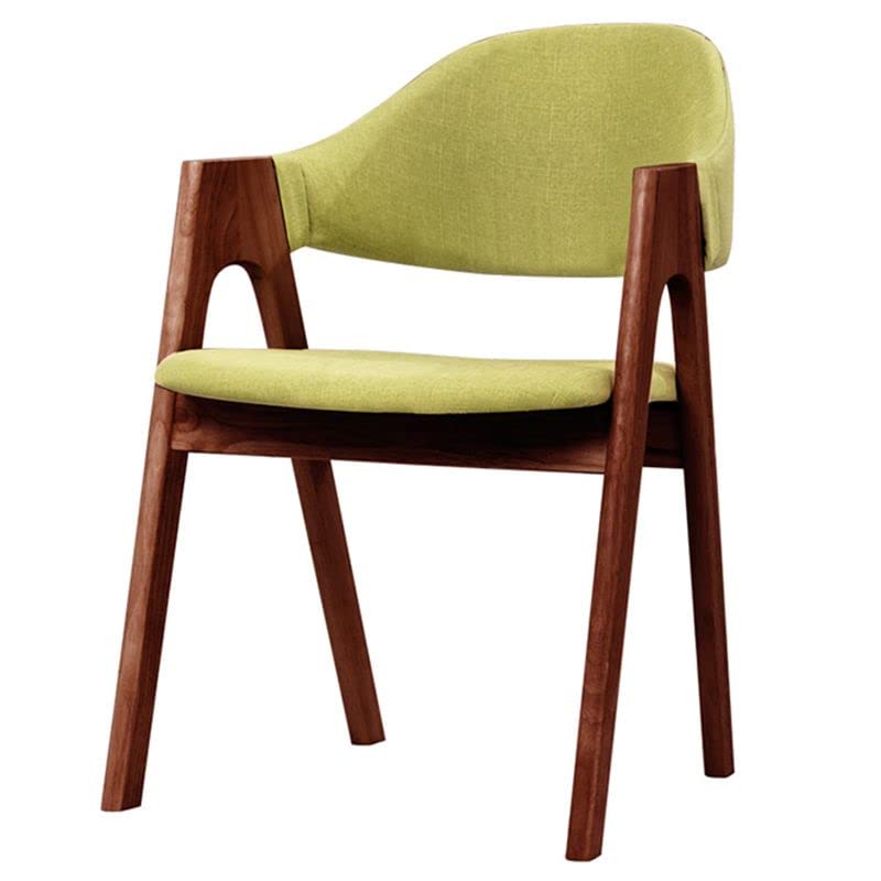 Modern Upholstered Dining Chair - 1 Piece Matte Finish Armchair with Natural Walnut Wood Legs for Kitchen, Dining Room, Cafe, and Milk Tea Shop (Green Fabric + Walnut Wood) | Comfortable Seating for Home & Commercial Use