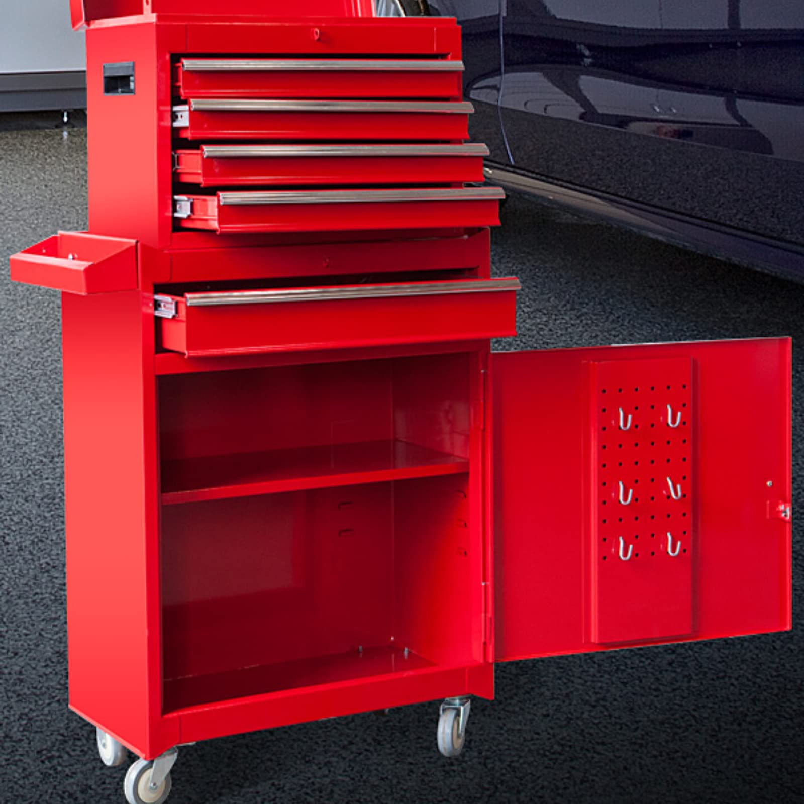 TCE ATBT1204T-RED Torin 4-Drawer Rolling Tool Chest with Detachable Storage Cabinet & Adjustable Shelf - Heavy Duty Garage Workshop Organizer (Red) - Perfect for Mechanics, DIY Enthusiasts & Home Improvement Projects