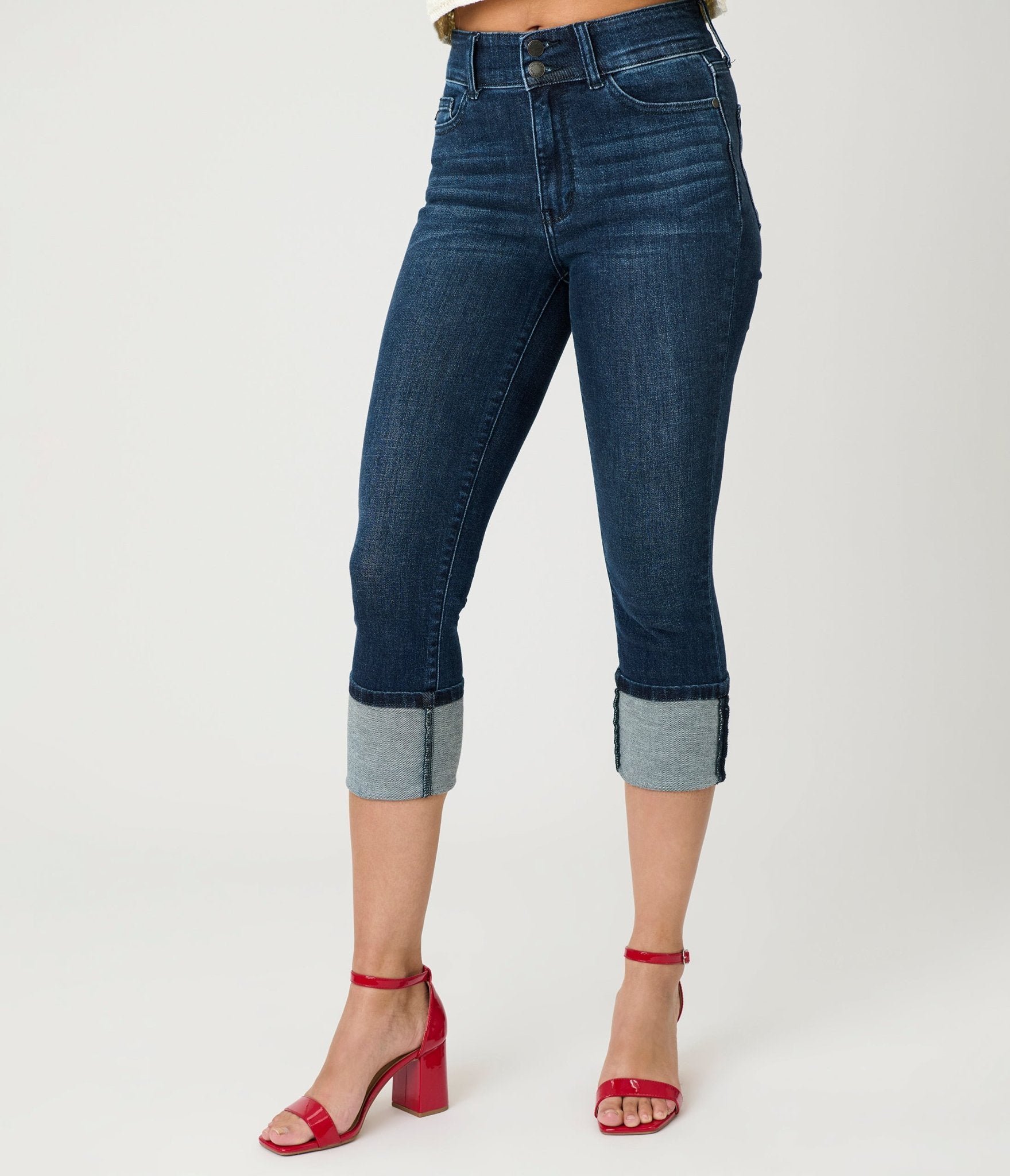 Stylish High Waist Denim Capri Jeans with Double Button Closure - Perfect for Summer Outfits & Casual Wear
