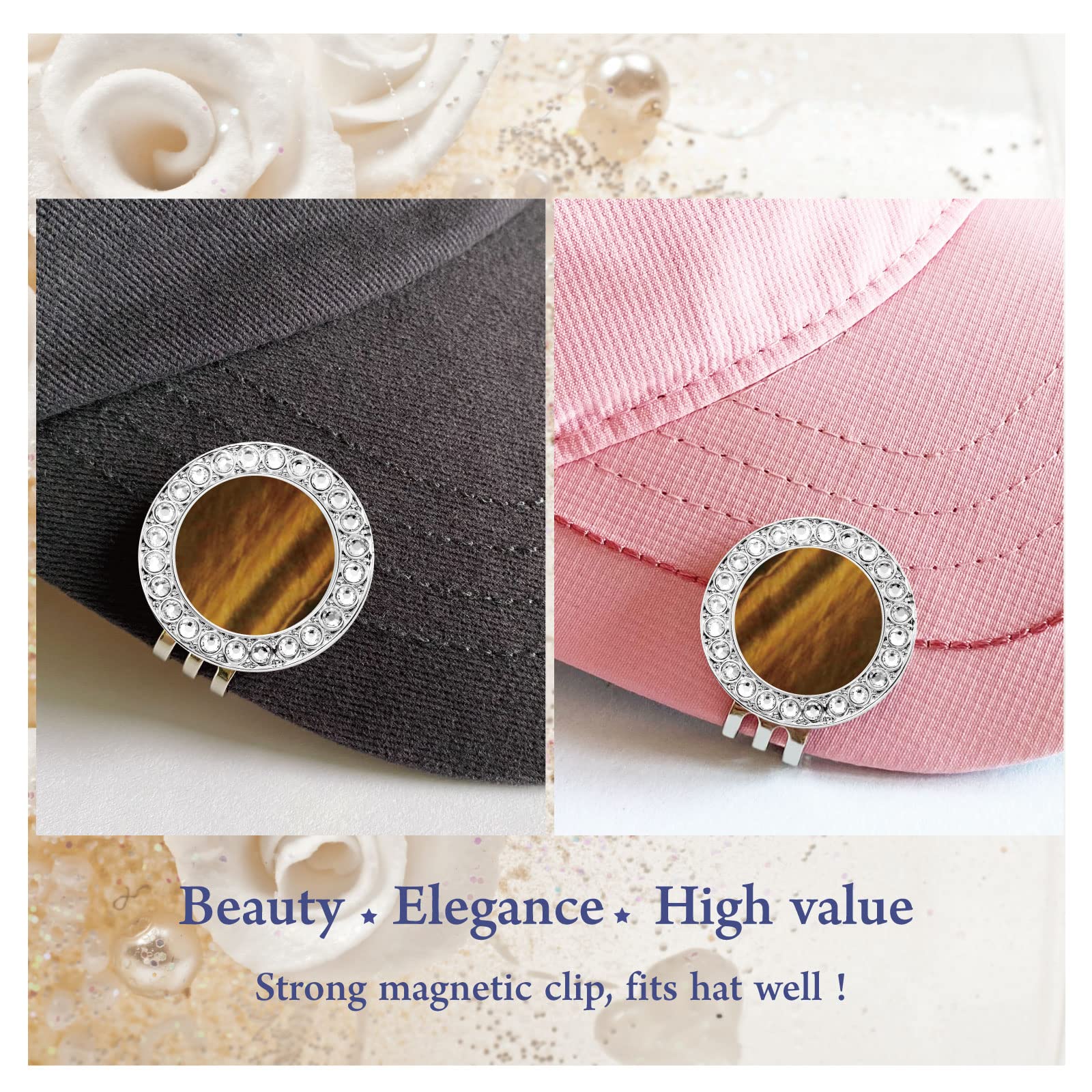 Pearl Crystal Golf Ball Marker Hat Clip - Stylish Golf Accessories & Unique Golf Gifts for Women - Perfect for Golf Tournaments, Practice & Casual Play