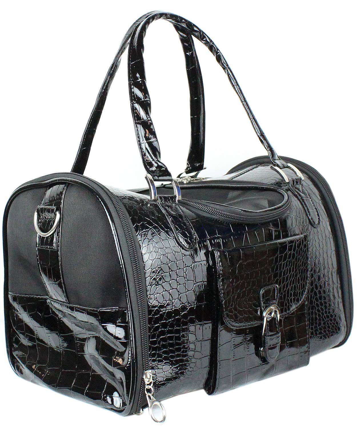 Parisian Style Pet Carrier Purse for Small & Medium Dogs - Black Breathable Dog Handbag with Adjustable Shoulder Strap - Fashionable Puppy Carrier for Travel, Shopping & Daily Outings
