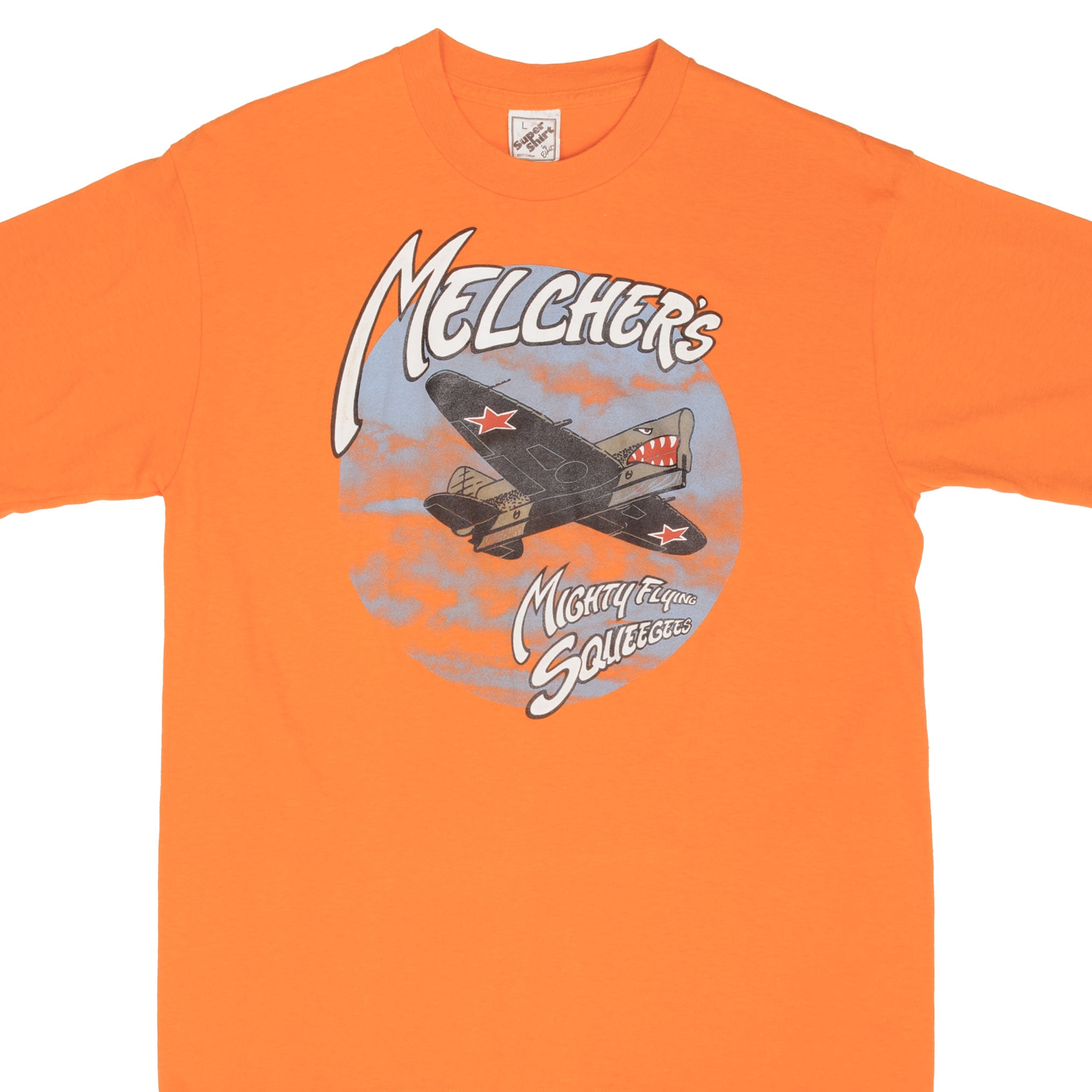Vintage 1990s USAF Melcher's Mighty Squeegees Graphic T-Shirt - Large Size | Military Inspired Casual Wear for Men | Perfect for Veterans Day, Air Force Events & Retro Fashion Lovers