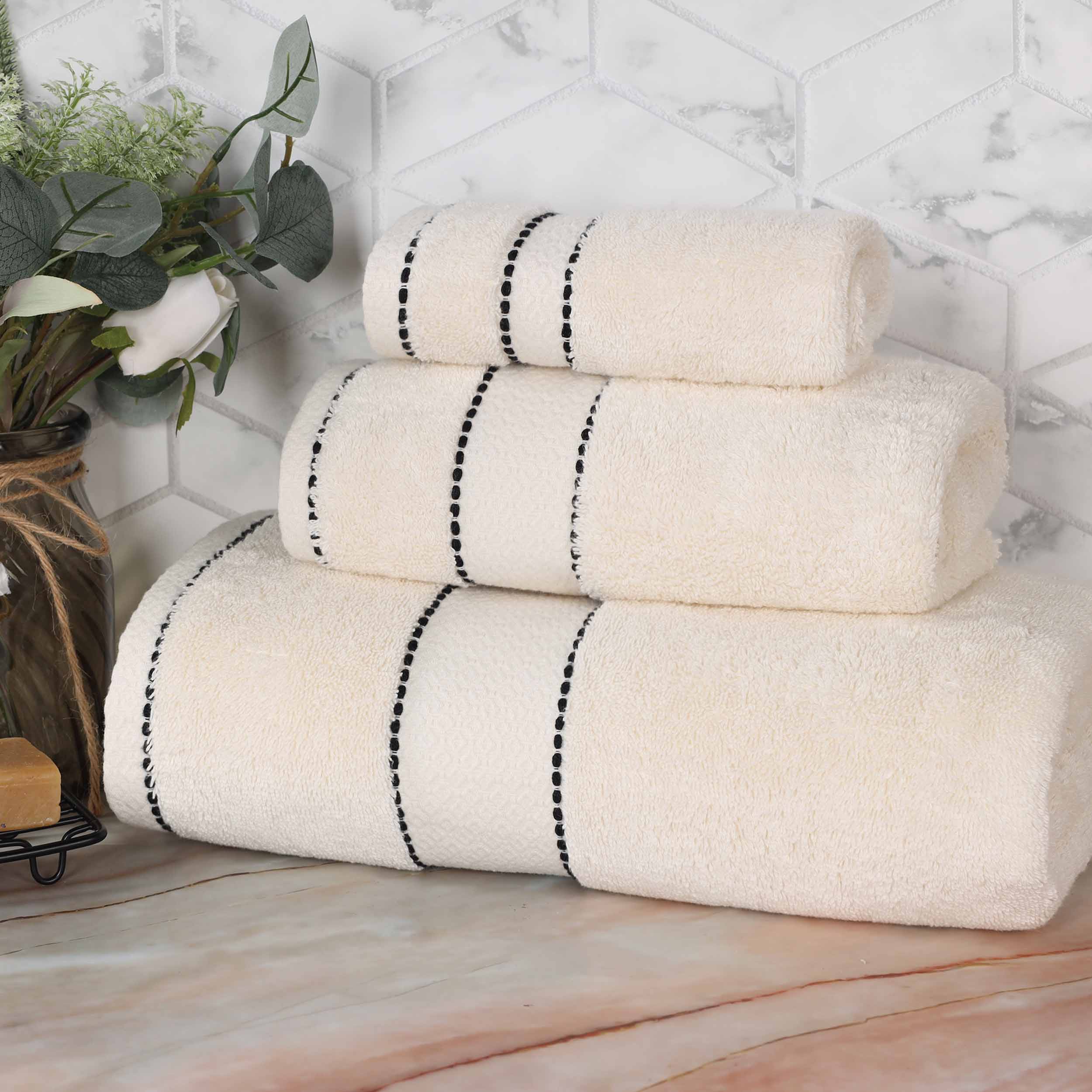 Premium Egyptian Giza Cotton Dobby 3-Piece Bath Towel Set - Ultra Absorbent, Soft & Luxurious for Spa, Bathroom, and Guest Use