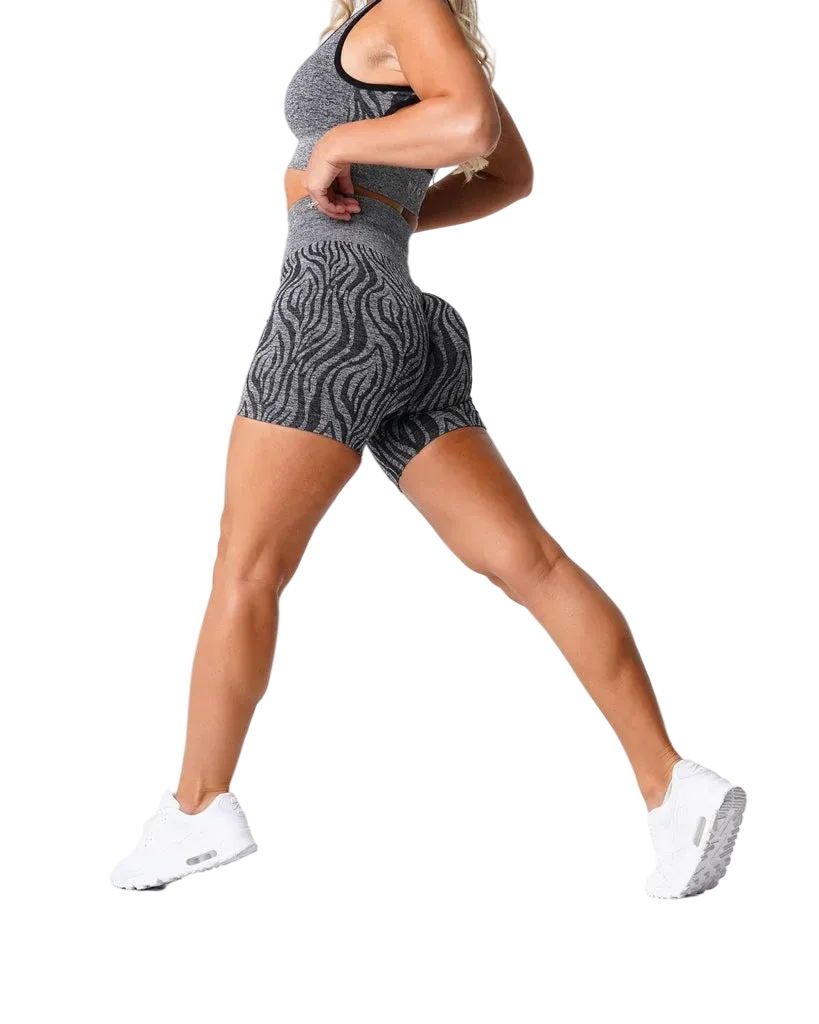 NVGTN Wild Thing Zebra Print Seamless Spandex Shorts for Women - High Waisted Elastic Fitness Shorts, Breathable & Hip Lifting - Perfect for Running, Yoga, Gym & Casual Wear