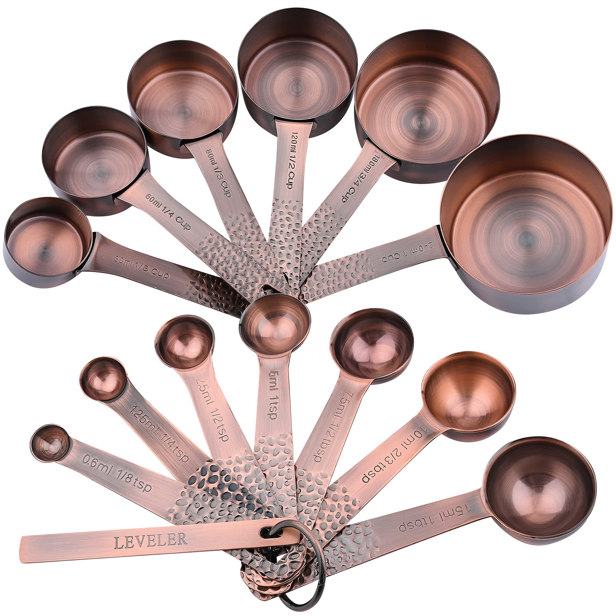 Smithcraft Copper Measuring Cups and Spoons Set - 6-Piece Metric & US Measuring Cups & 7-Piece Spoons with Leveler - Stainless Steel Copper Plated for Baking, Cooking & Kitchen - Perfect for Measuring Dry & Liquid Ingredients, Flour, Sugar, Spices