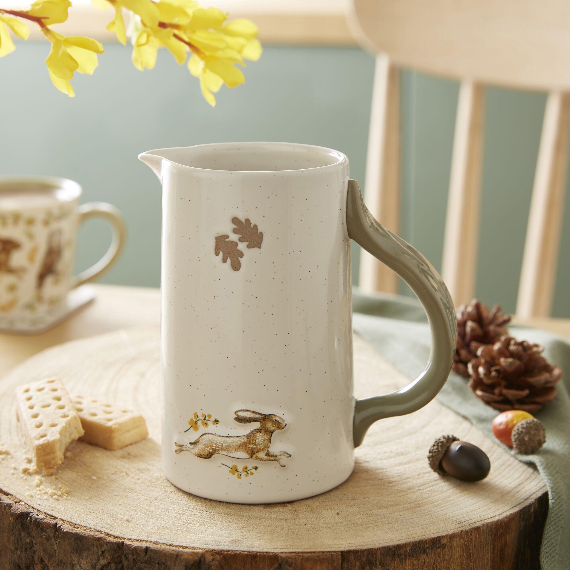 Forest Fable Large Jug - 64oz Rustic Ceramic Water Pitcher with Handle - Perfect for Iced Tea, Lemonade & Outdoor Entertaining