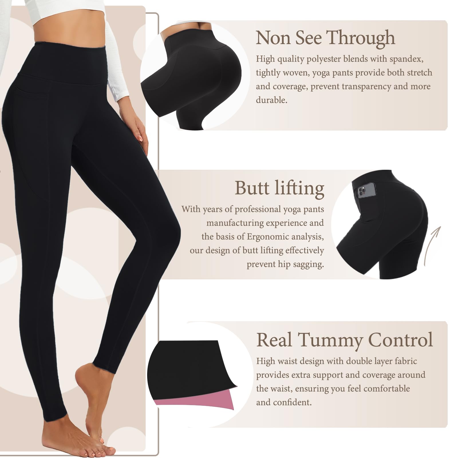 High Waisted Yoga Pants for Women - Tummy Control Workout Leggings with Pockets | Gym, Running & Lounge Wear