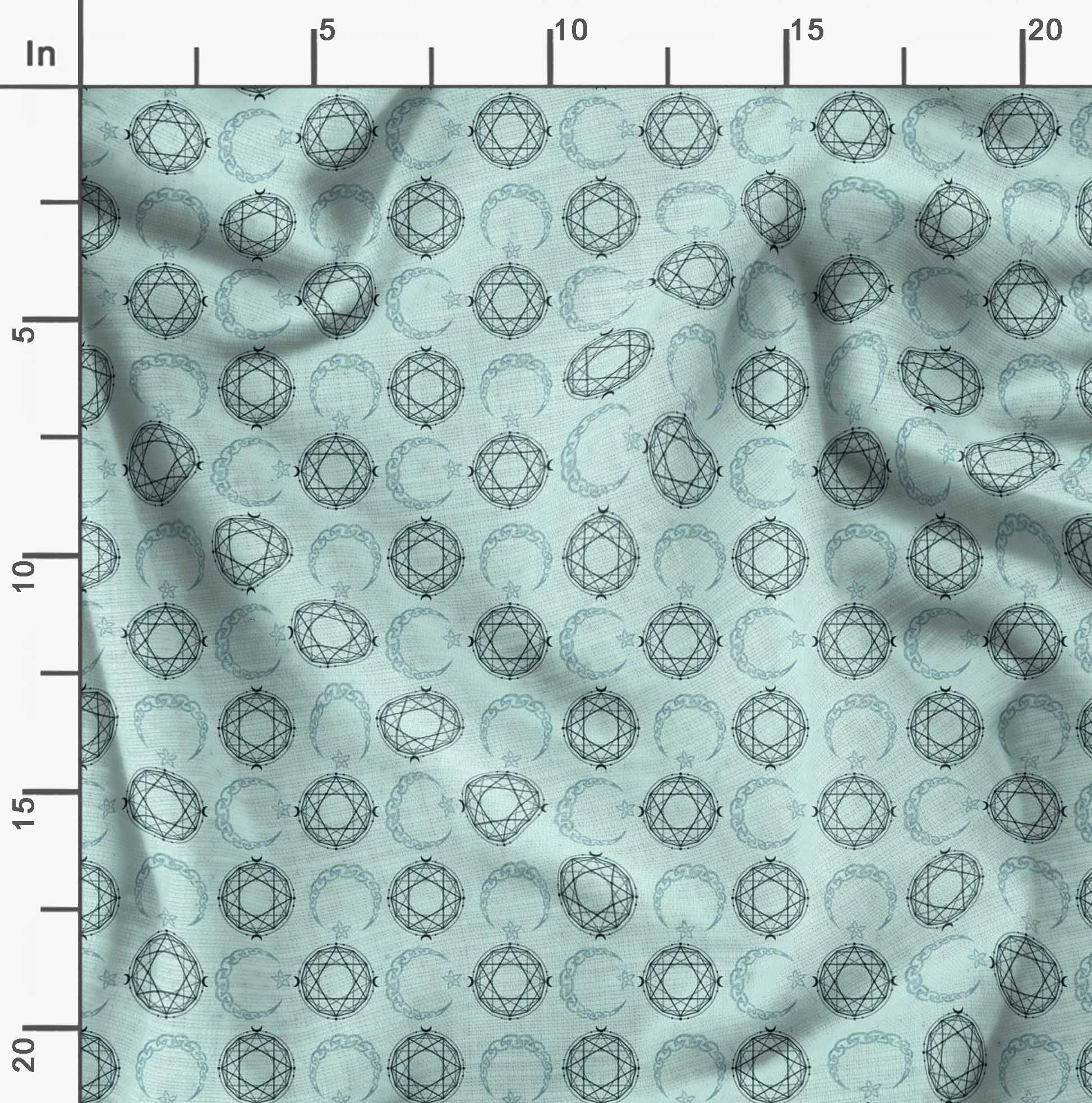 Soimoi Moss Green Georgette Fabric by The Yard - 44 Inch Wide - Star Tetrahedron Geometric Print - Cosmic Whimsical Design for DIY Crafts, Dresses & Home Decor