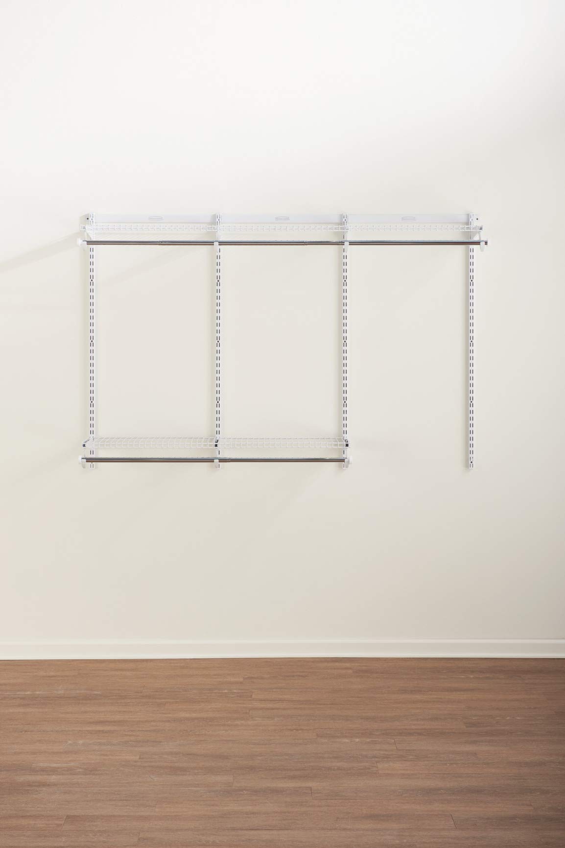 Rubbermaid White Expandable Closet Organizer Kit with Adjustable Shelves & Telescoping Rods - Perfect for Bedroom, Closet & Home Storage Organization