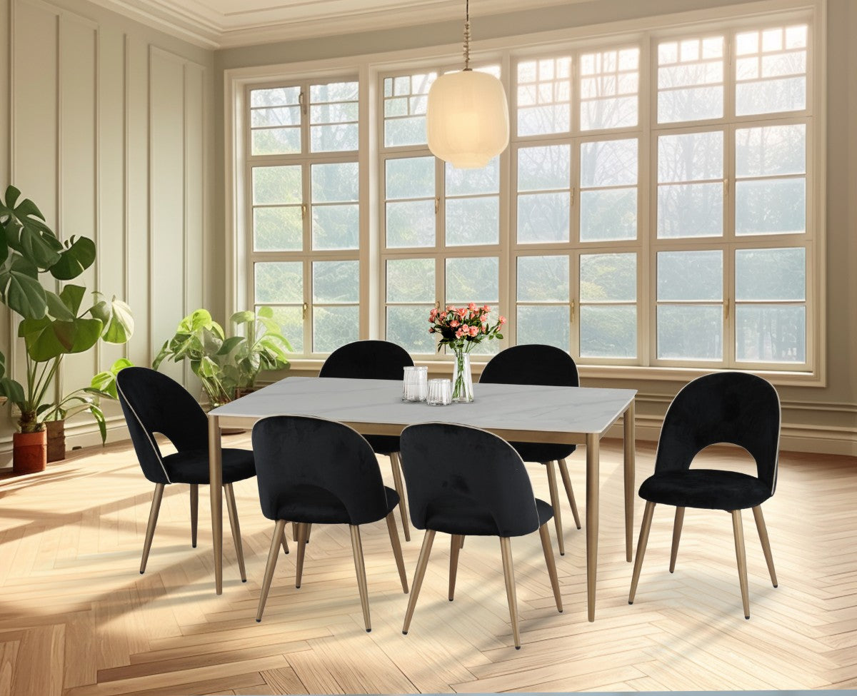 7 Piece Dining Set - White, Gold & Black Modern Kitchen Table & Chairs for Small Spaces | Perfect for Apartments, Breakfast Nooks & Cozy Dining Areas