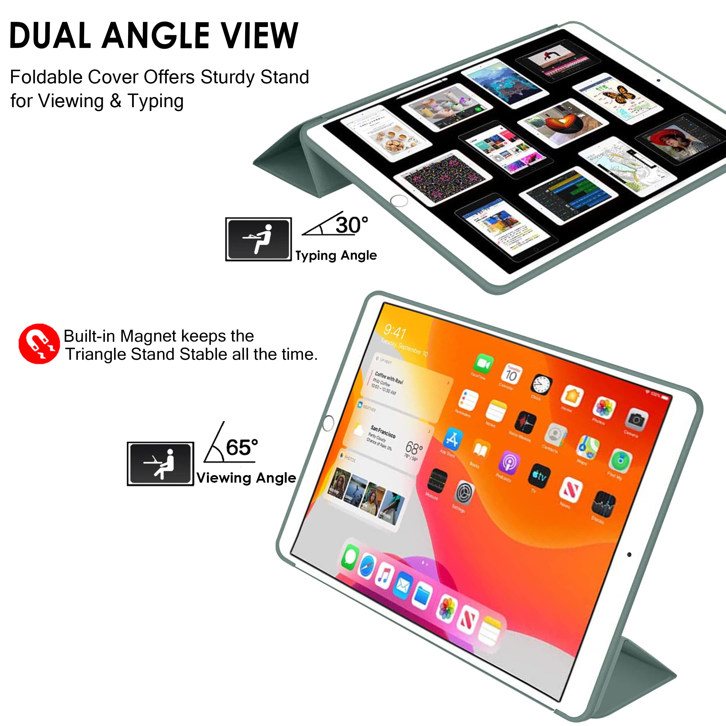 DuraSafe Shockproof Protective Case for iPad 5th/6th Gen & iPad Air 1st/2nd Gen (9.7 Inch) - Slim Soft TPU Full Body Cover with Auto Wake/Sleep (Model A1893 A1822 A1566) - Dark Green - Perfect for Work, Travel & School Use
