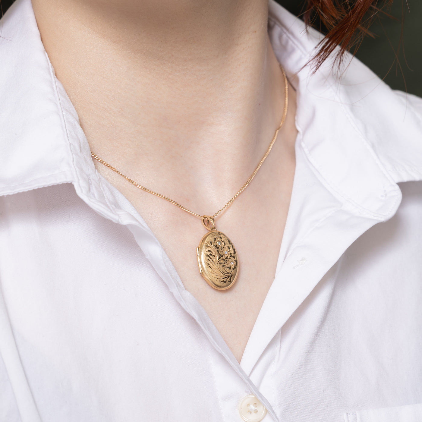 Diamond Floral Engraved Locket Pendant Necklace | 0.03ctw Genuine Diamond | Perfect for Valentine's Day, Anniversary & Wedding Gifts