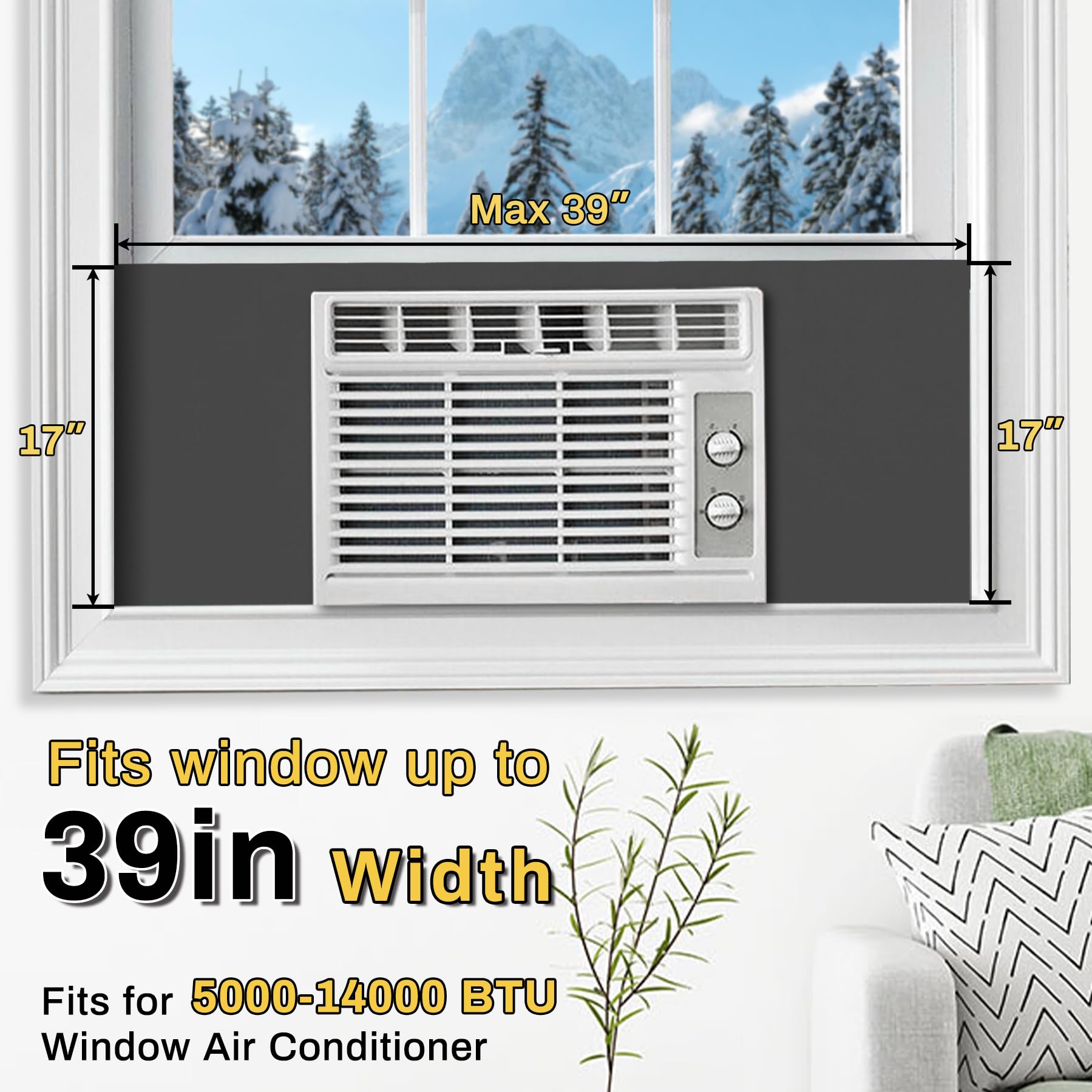 Window Air Conditioner Foam Insulation Panels - Black AC Side Panels for Indoor Window AC Units | Summer & Winter Heat/Draft Seal Cover | Energy Saving Home & Office Use