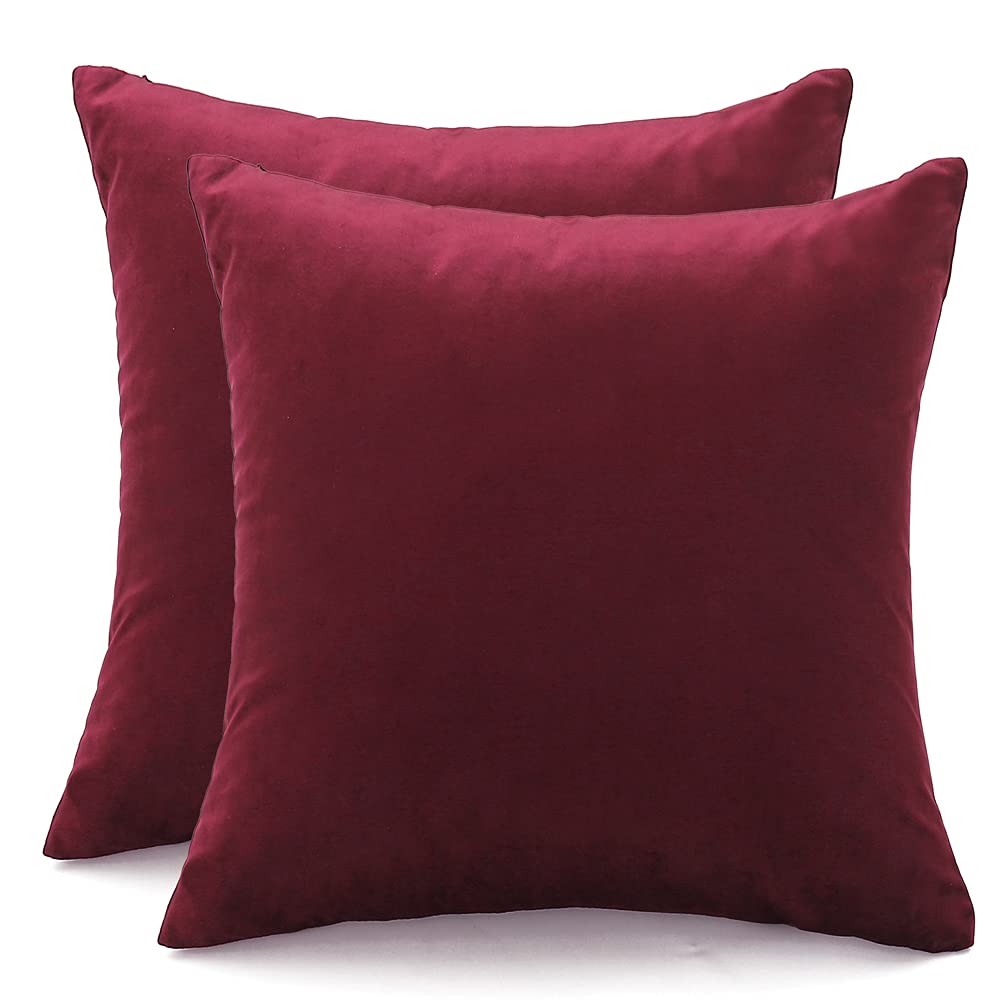 Set of 2 Red Velvet Throw Pillow Covers 18x18 Inch - Soft Decorative Cushion Cases for Bed, Sofa & Couch - Perfect for Living Room, Bedroom & Home Decor
