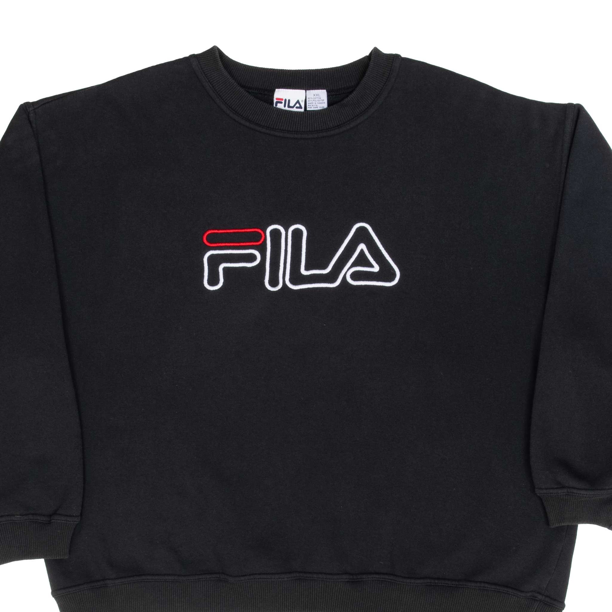 Vintage Fila Embroidered Black Sweatshirt 1990s - Size 2XL - Retro Streetwear for Men & Women - Perfect for Casual Wear, Gym, and 90s Fashion Lovers