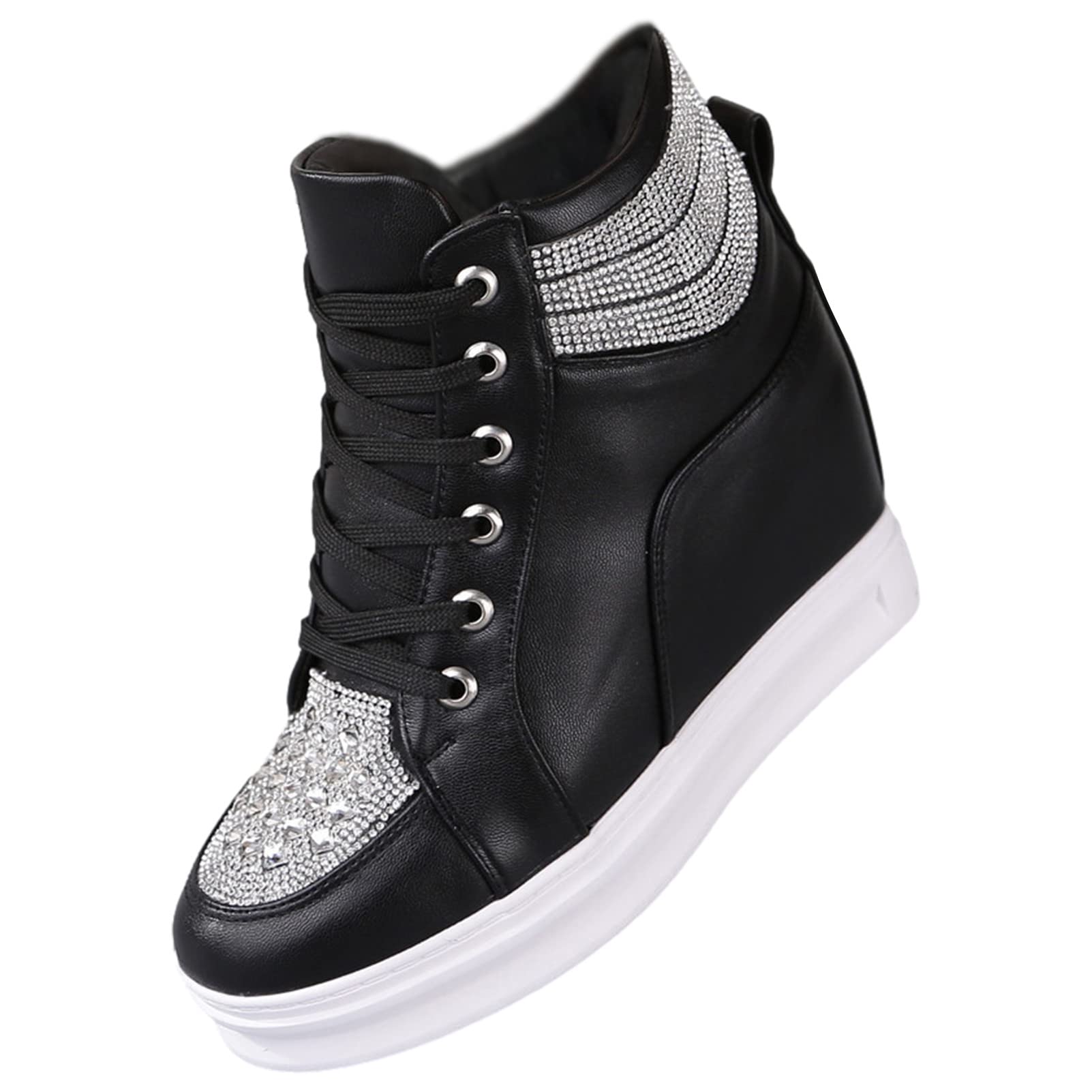 Rismart Women's High Top Wedge Sneakers - Glitter Lace Up Ankle Booties for Casual Wear, Party & Night Out