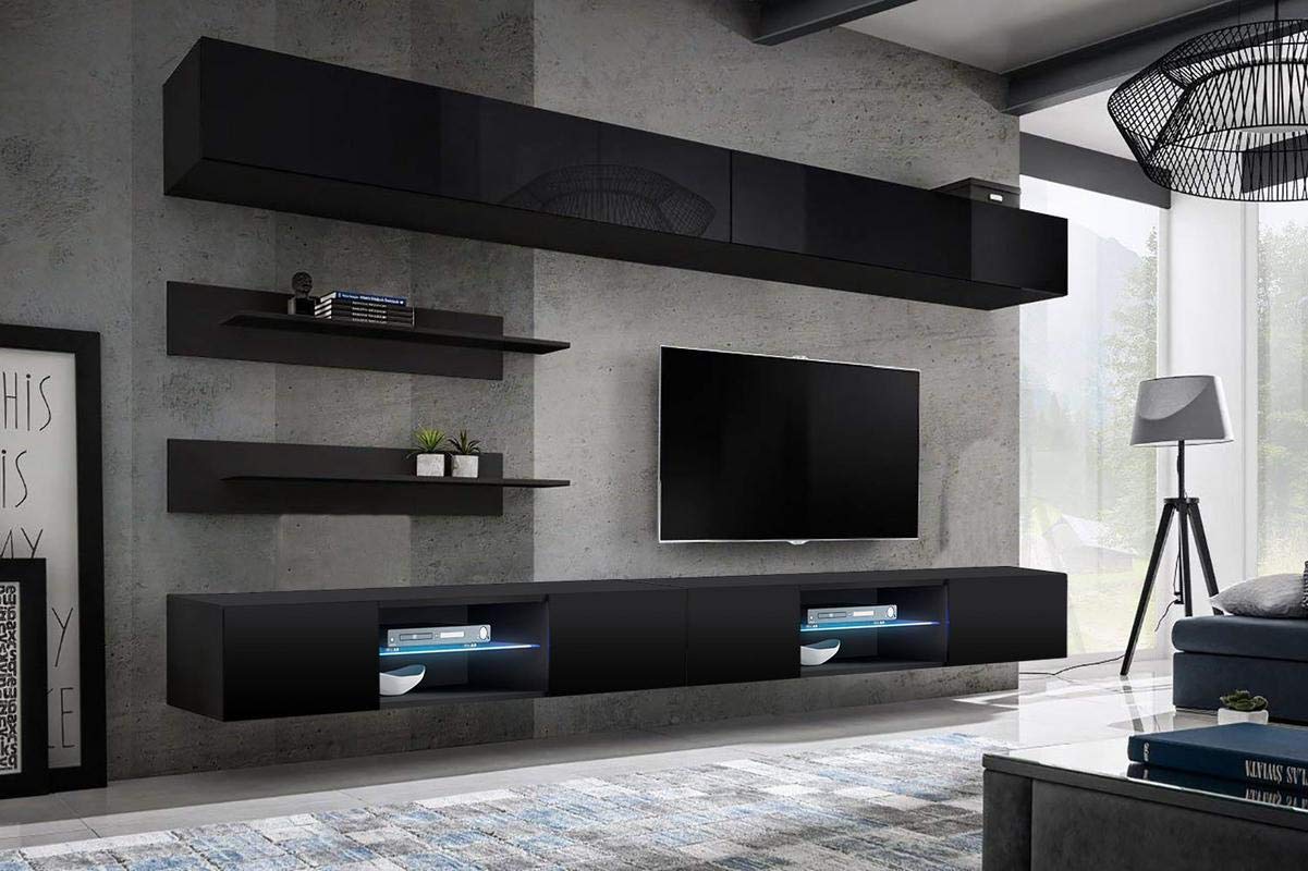 Modern Wall-Mounted TV Stand with Storage Shelves & LED Lights - 33