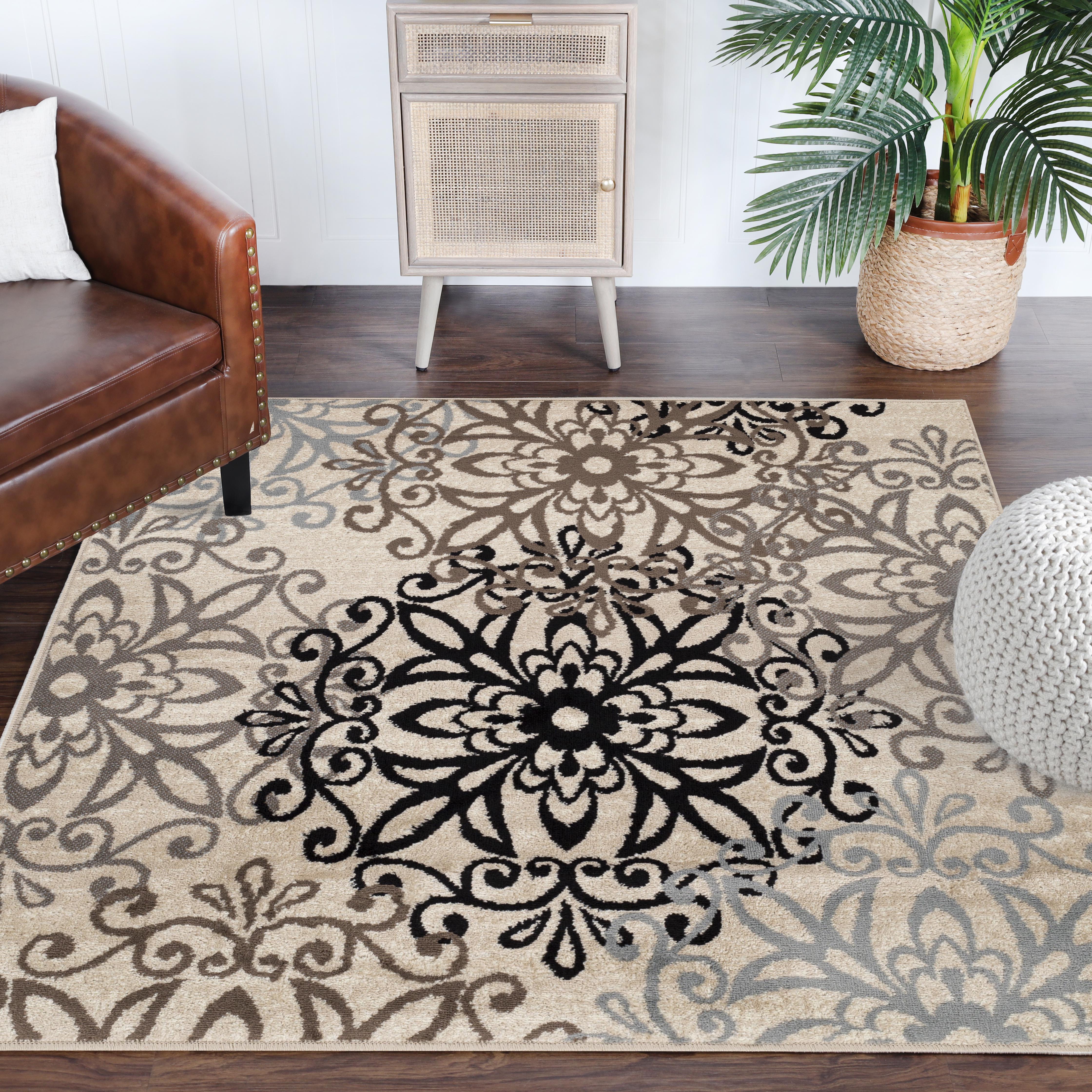 Leigh Traditional Floral Scroll Indoor Area Rugs & Runner Rugs - Non-Slip Soft Living Room Bedroom Decor Carpet