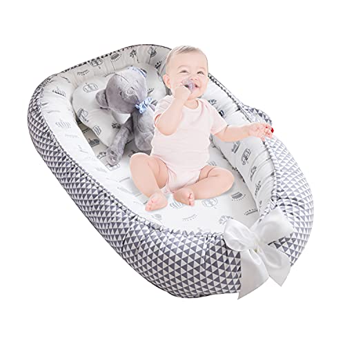 Luxury Baby Lounger Nest - Soft Cotton Newborn Snuggle Bed with Pillow & Bowknot Design | Portable Infant Crib, Bassinet Mattress for Co-Sleeping & Travel | Perfect for Nursery, Bedroom & On-the-Go Parenting