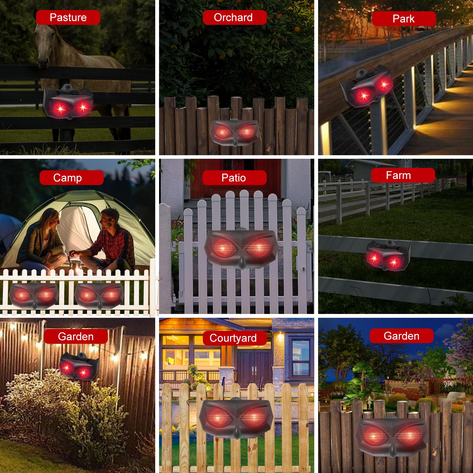 4 Pack Solar Powered Animal Repeller - Outdoor Pest Control Device with Motion Sensor & Night Lights for Chicken Coops, Farms, Gardens - Effective Against Coyotes, Foxes, Skunks, Raccoons (AR17SPro) | Protect Your Livestock & Crops from Nocturnal Pests