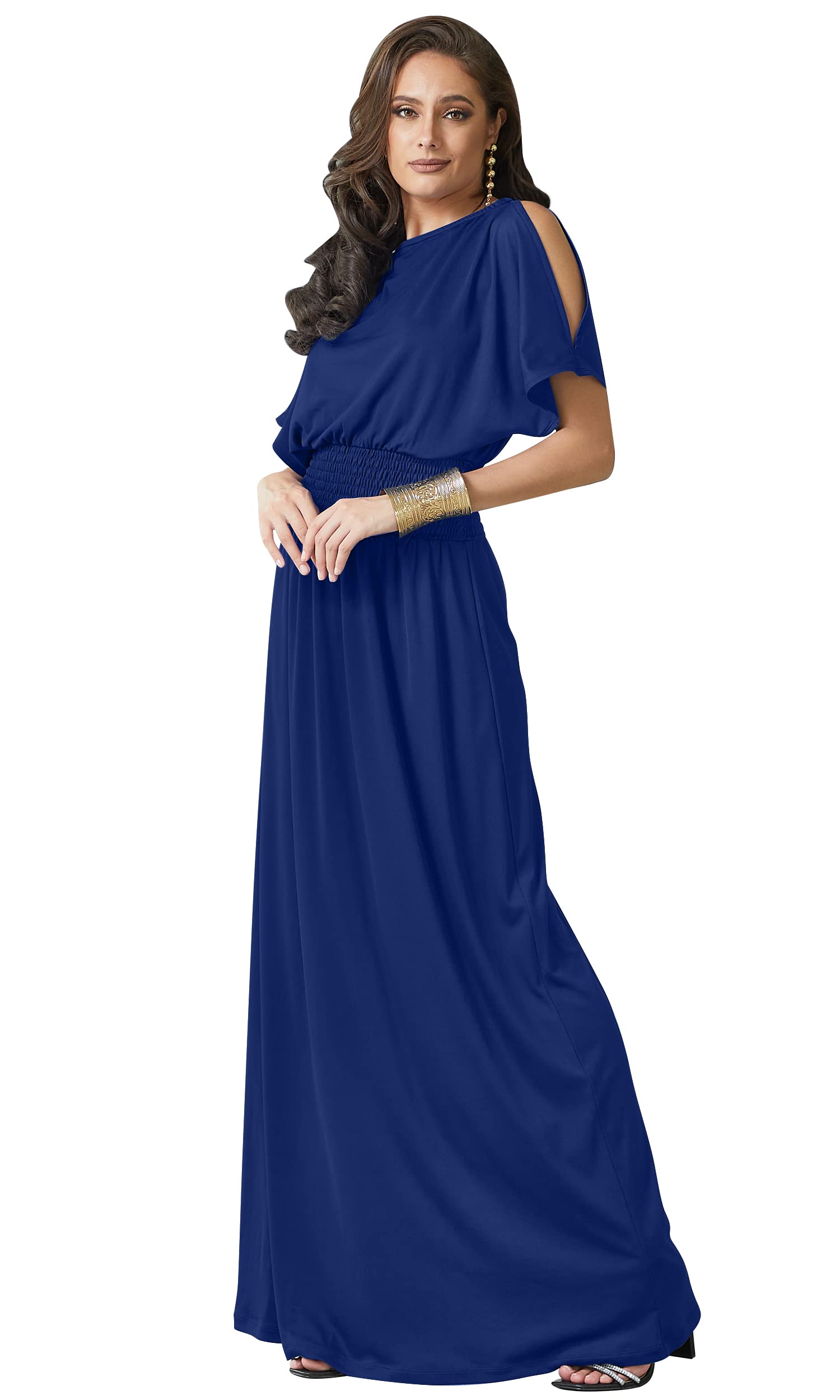 Elegant KOH KOH Women's Split Sleeve Smocked Cocktail Maxi Dress - Perfect for Evening Parties, Weddings & Special Occasions