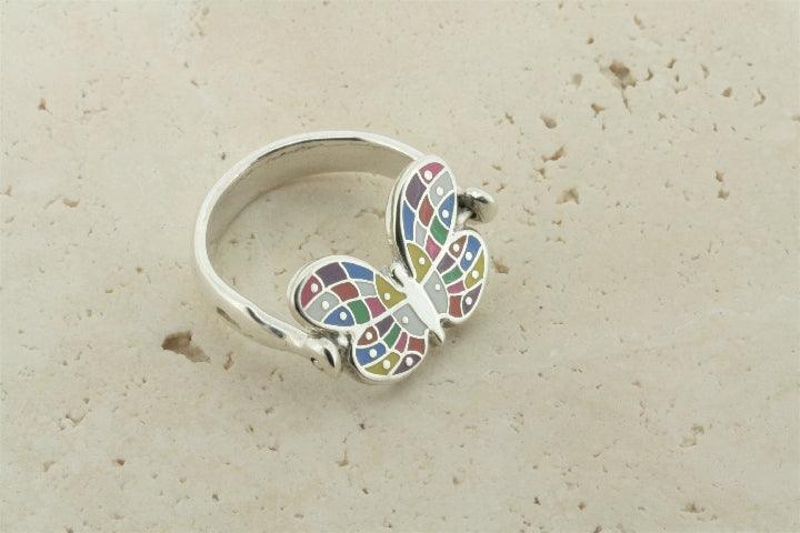 Enamel Silver Flip Ring with Butterfly Design - Elegant Jewelry for Women, Perfect for Parties, Weddings & Everyday Wear