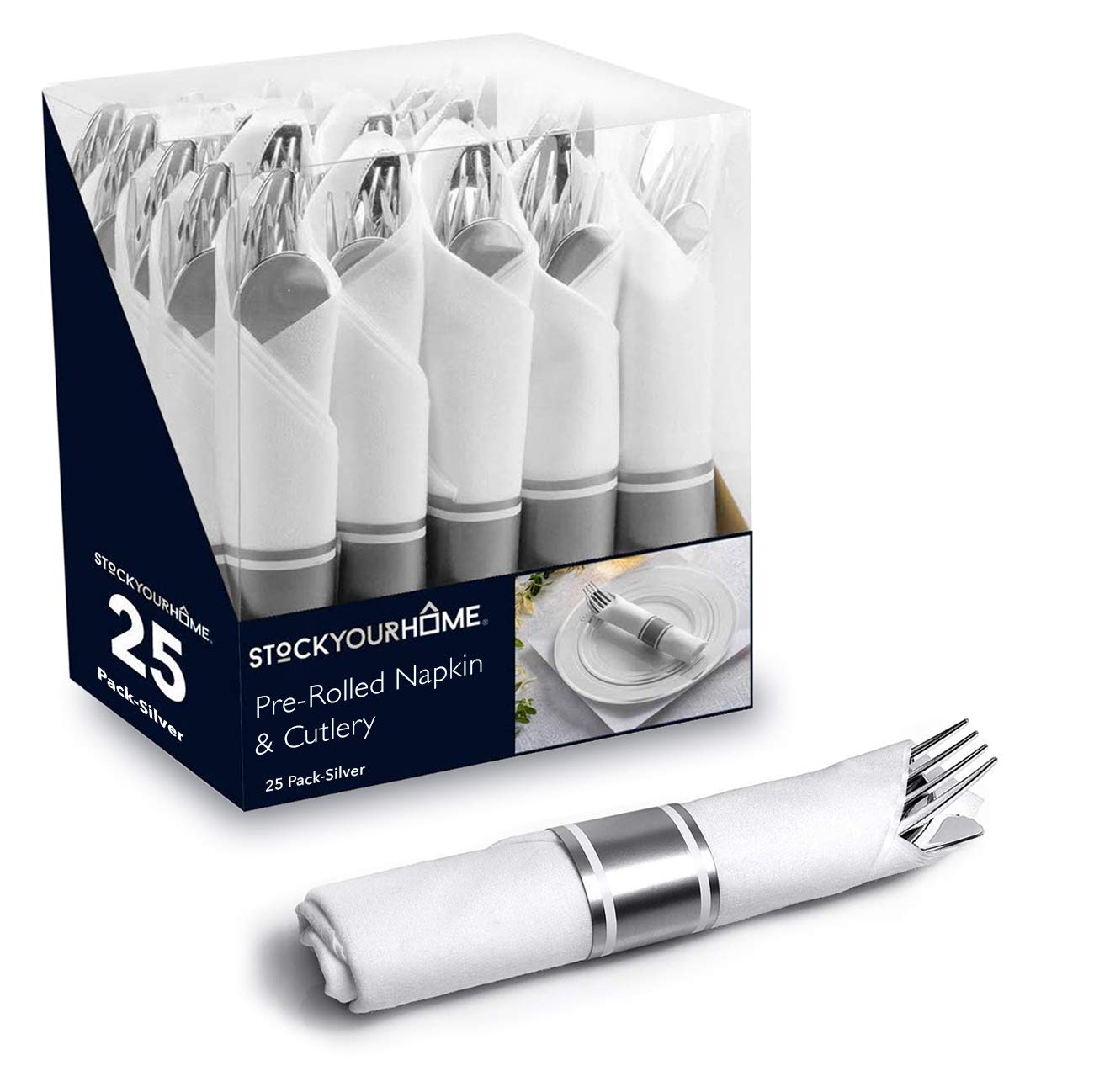 **25-Pack Premium Plastic Silverware Sets for Parties - Heavy Duty Disposable Cutlery with Spoons, Forks, Knives & Napkins | Individually Wrapped for Weddings, Thanksgiving & Events | Perfect for Catering, BBQs & Picnics**