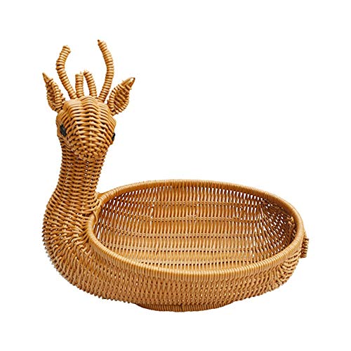WOCOYO 1-Piece Cute Woven Rattan Storage Basket - Animal-Shaped Fruit Basket for Home Decor, Kitchen Organization & Display - Perfect for Living Room, Bedroom, or Bathroom Storage