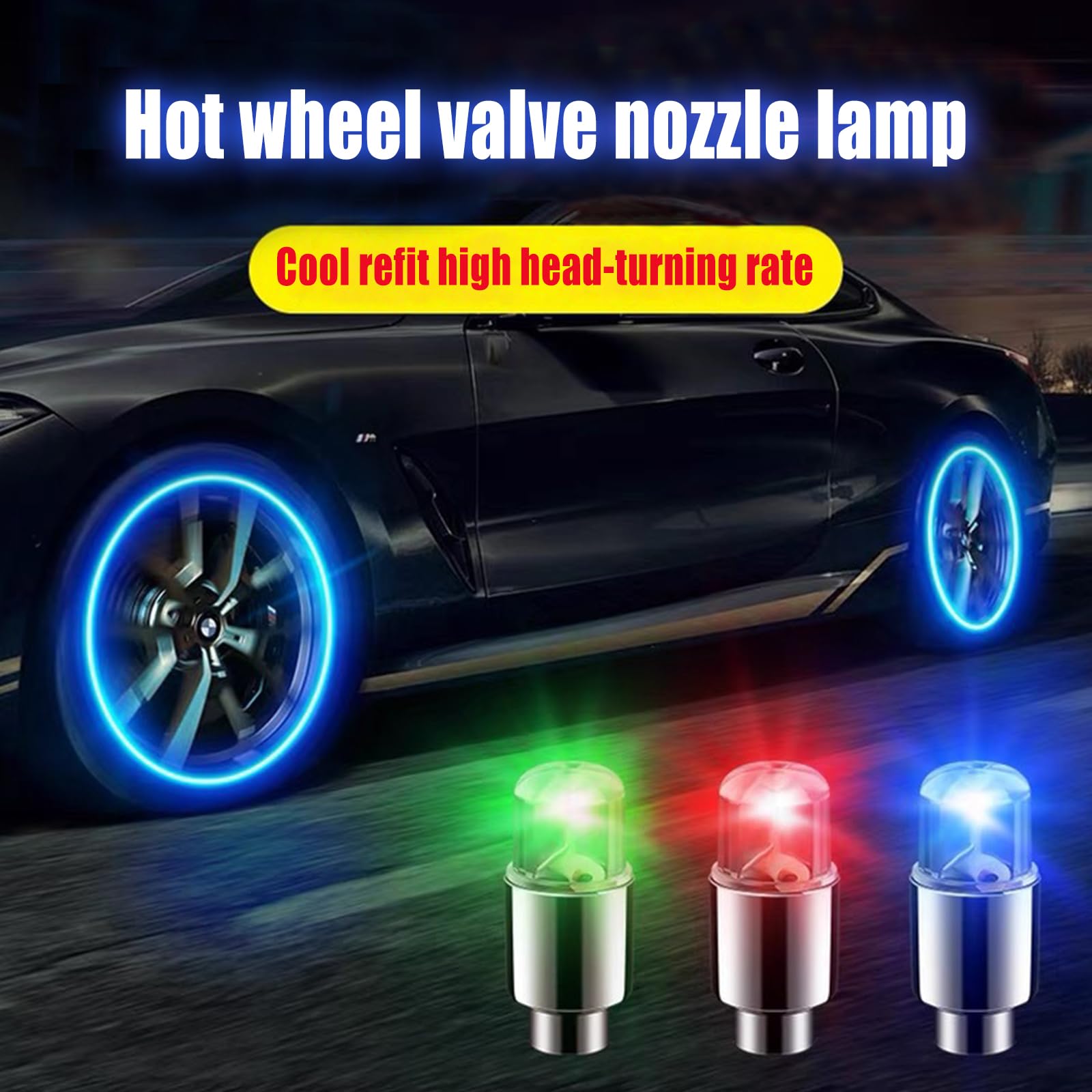 Fogfar Pack of 4 LED Valve Stem Cap Lights - Waterproof PVC Car Tire Wheel Lights with Neon Flashing Colors for Cars, Motorcycles & Bicycles (Blue) | Perfect for Night Rides, Car Shows & Vehicle Customization