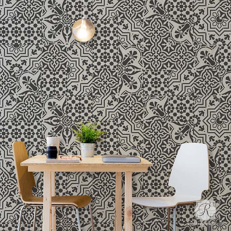 Spanish Tile Stencil Set for DIY Home Decor - Reusable Painting Templates for Walls, Floors & Furniture - Perfect for Mediterranean, Moroccan & Spanish Style Designs